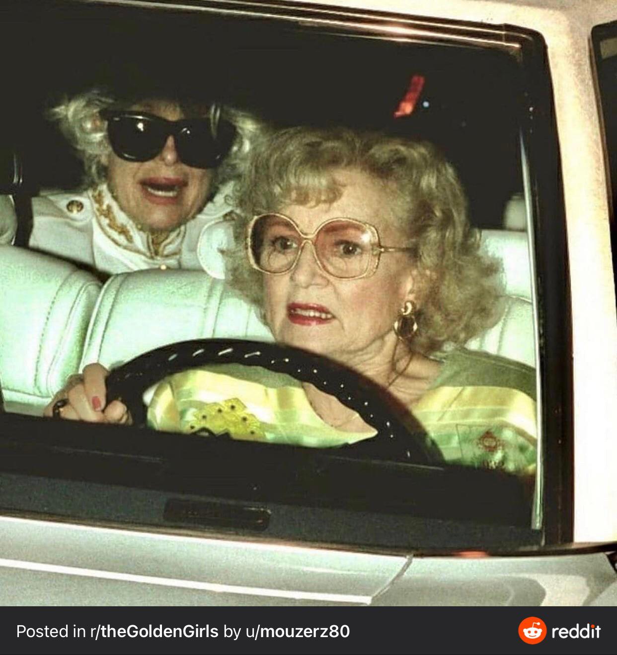 Rare photo of Helen and Olga driving around LA searching for their next