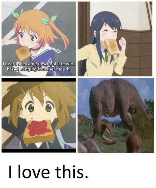 Anime girl with bread in mouth r/Animemes