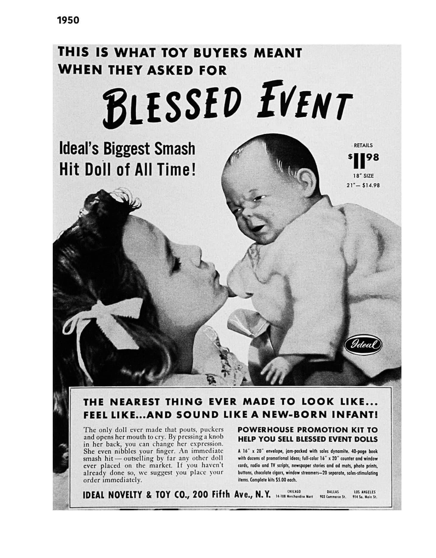 "Blessed Event" baby doll. Ideal Novelty & Toy Co. 1950 r/vintageads