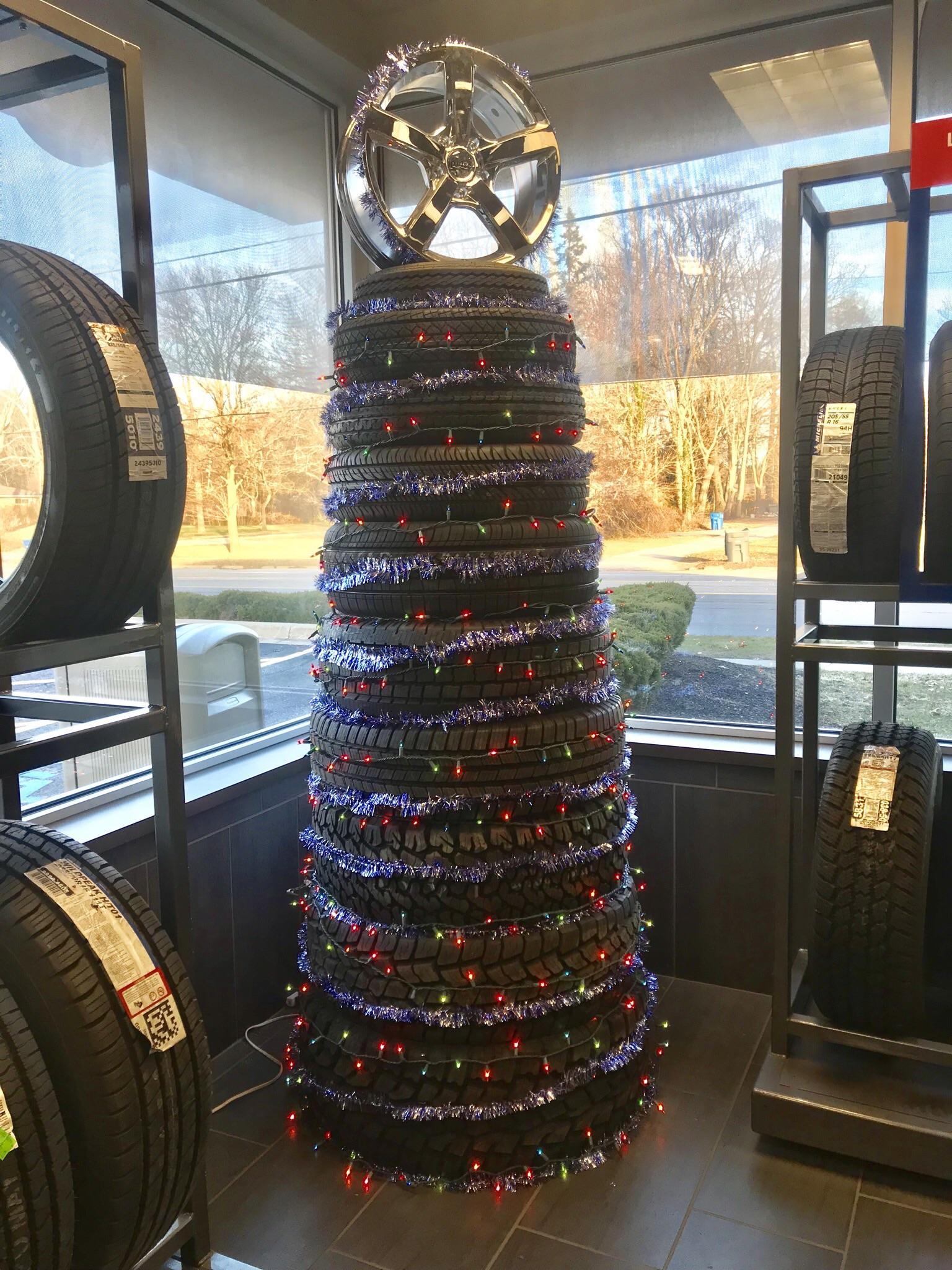 Tire Christmas tree at my work r/mildlyinteresting
