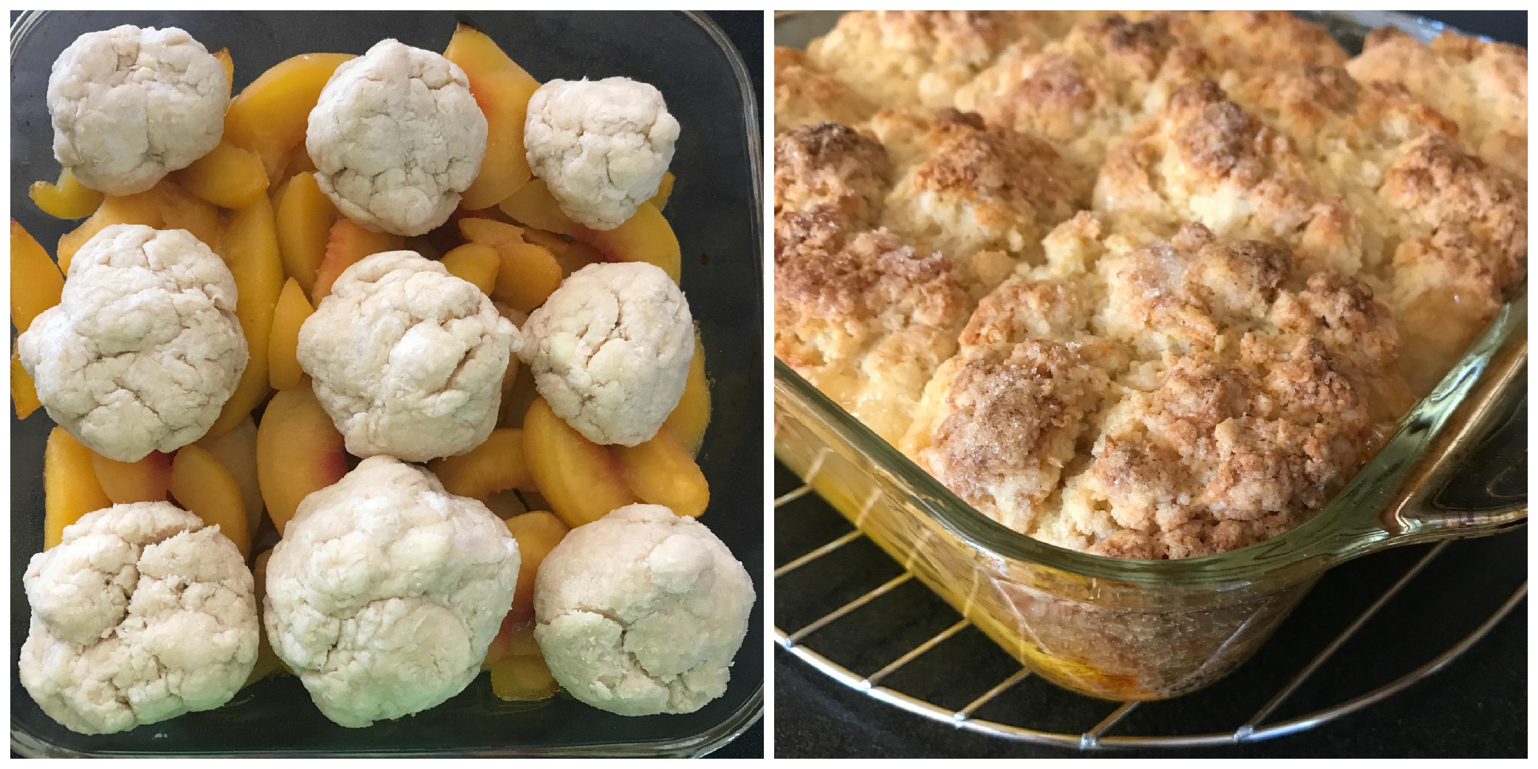 Peach Cobbler with Frozen Peaches Baking