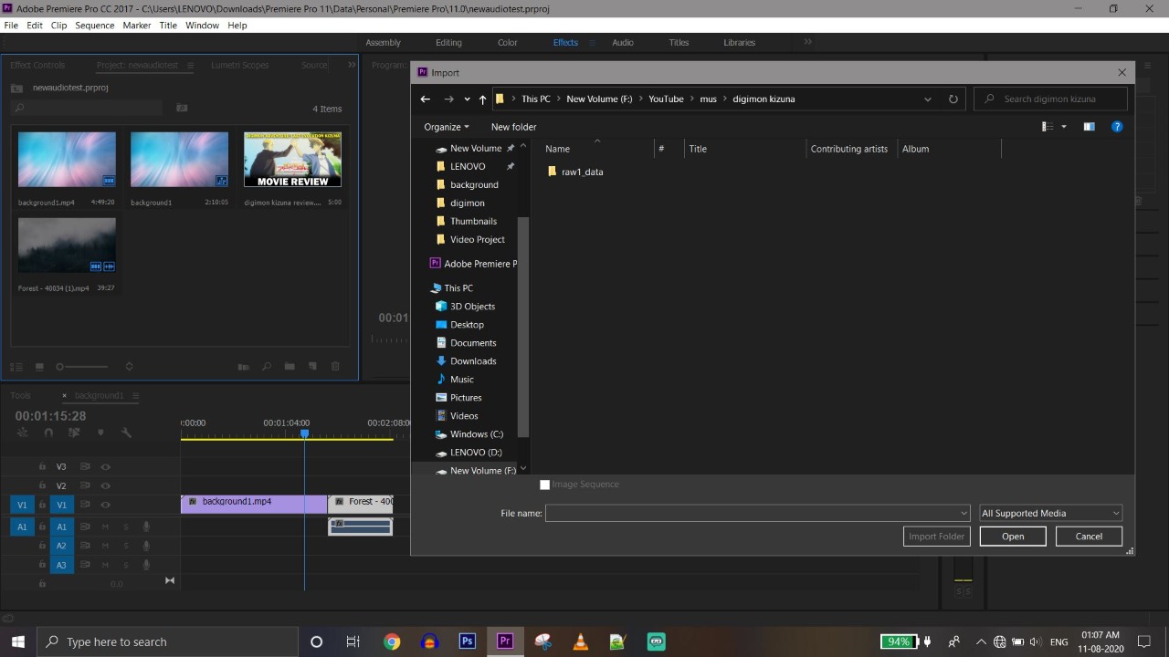 Adobe Premiere Pro is not detecting my MP3 audio files. This folder contains the files, but the
