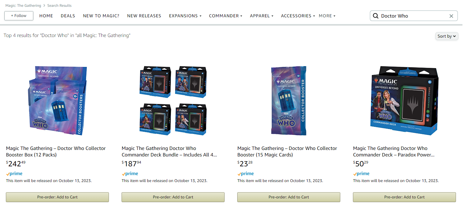 [WHO] Doctor Who Collector Boosters and Commander Decks prices from Amazon r/magicTCG