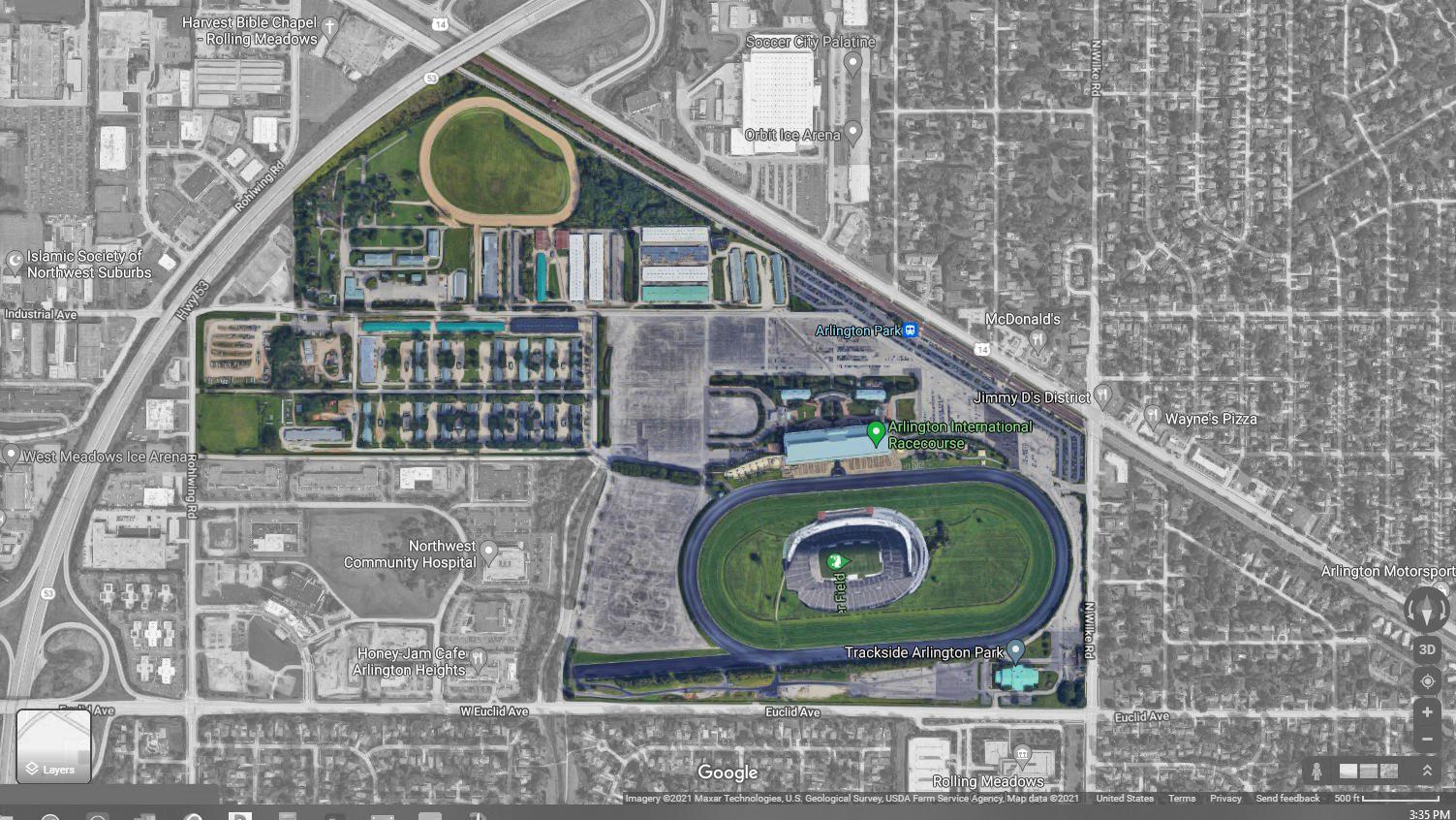 Soldier Field Superimposed on Arlington Raceway (Full 326 Acres) r/CHIBears