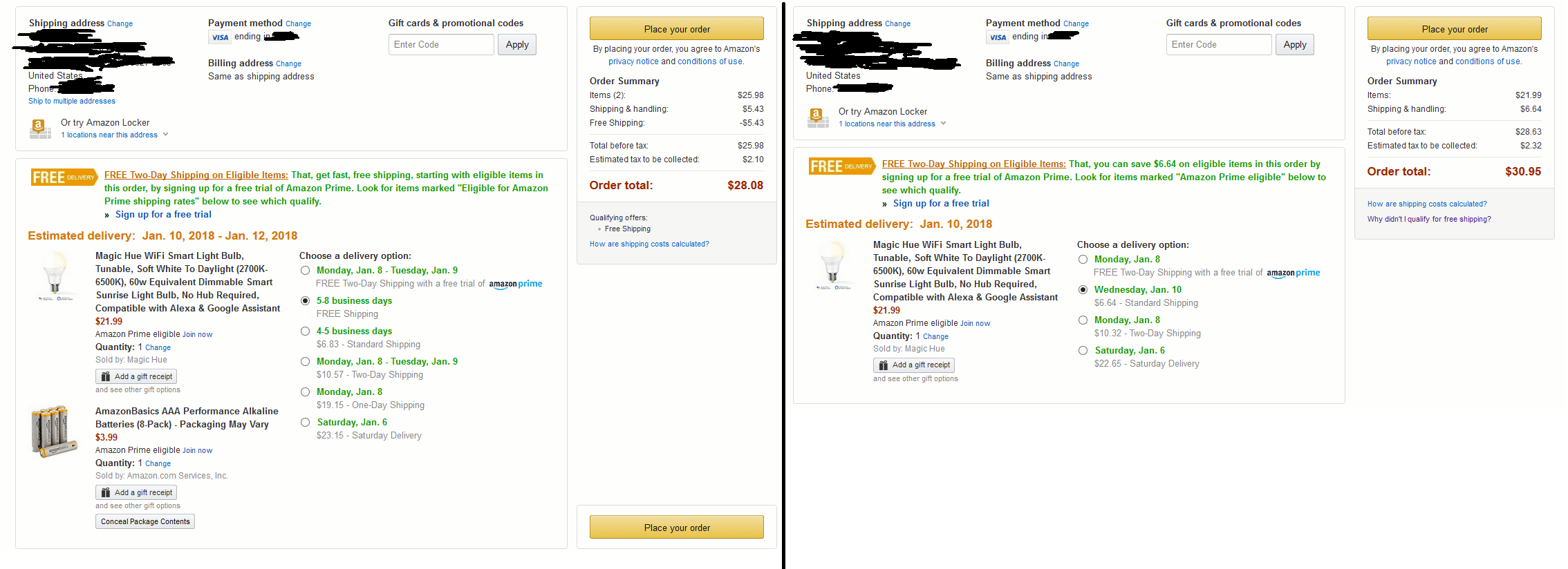 Amazon pays me 2.87 to take a package of their batteries. Always check