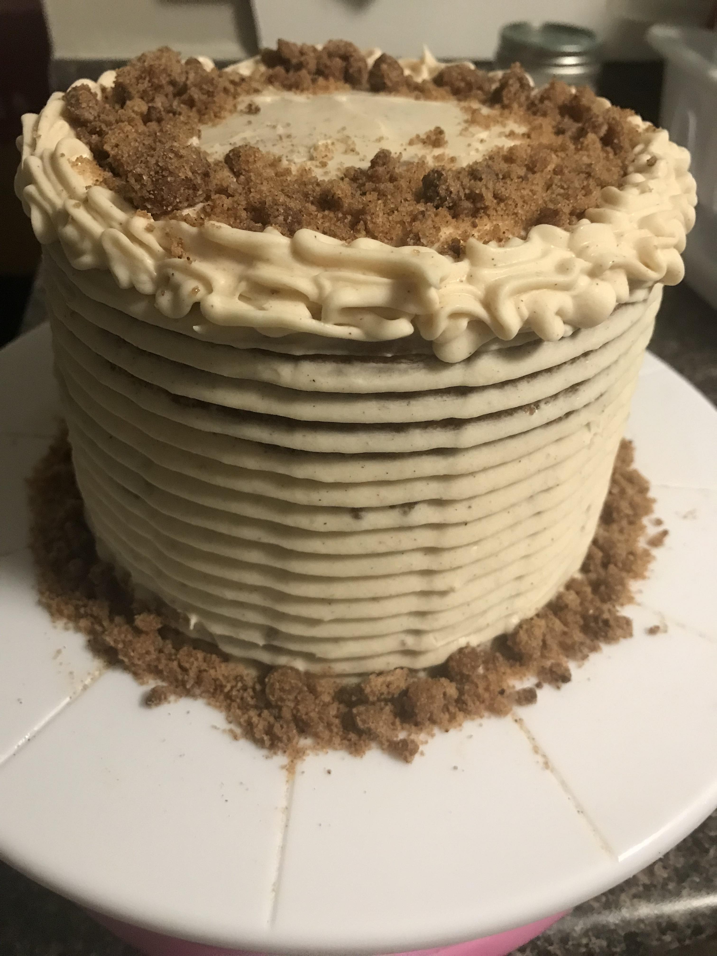 My first attempt at decorating a cake! (Spice cake with cinnamon streusel in the middle and