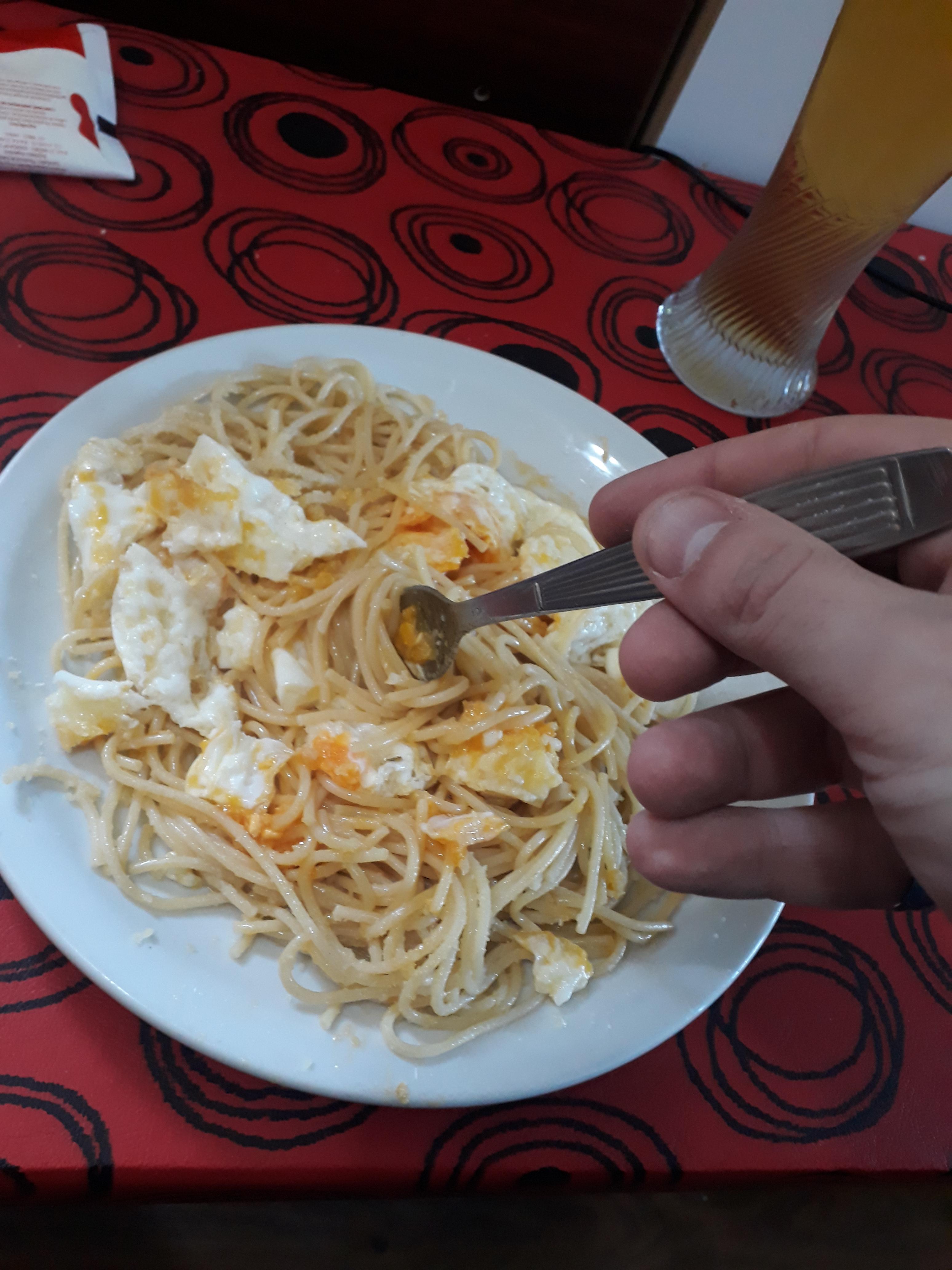 Spaghetti and fried eggs. r/shittyfoodporn