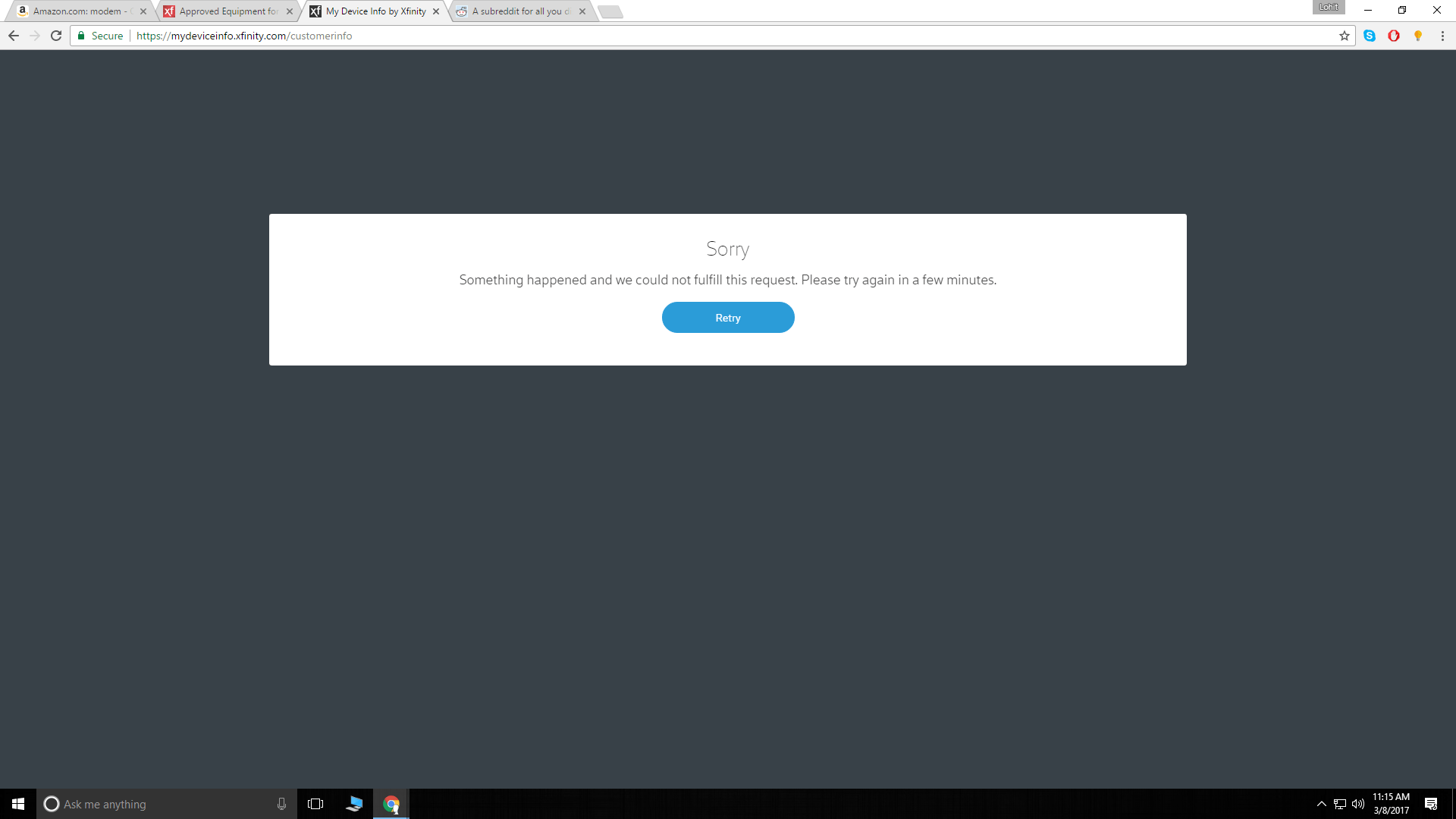 My Device Info portal does not work, leading me to need a technician to