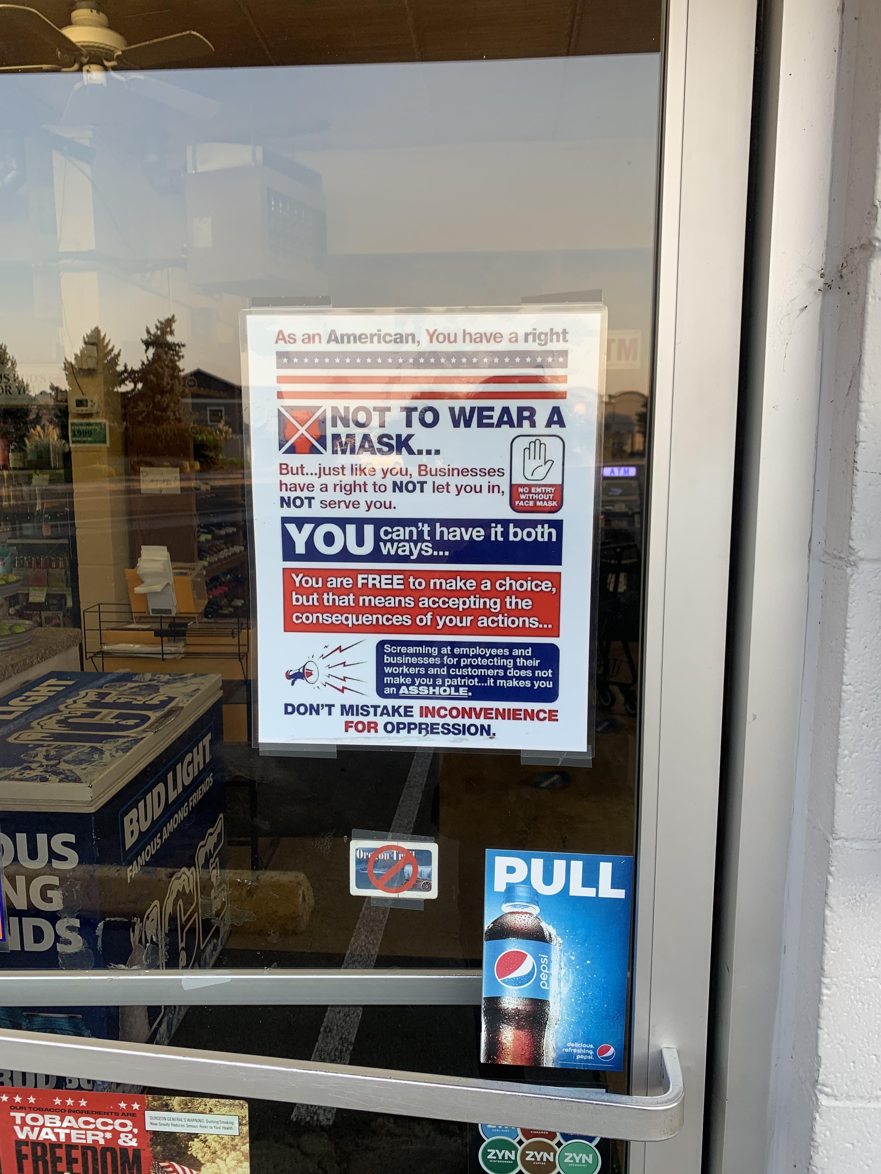 My local liquor store also has the sign. 🤔 (southern Oregon) r/pics