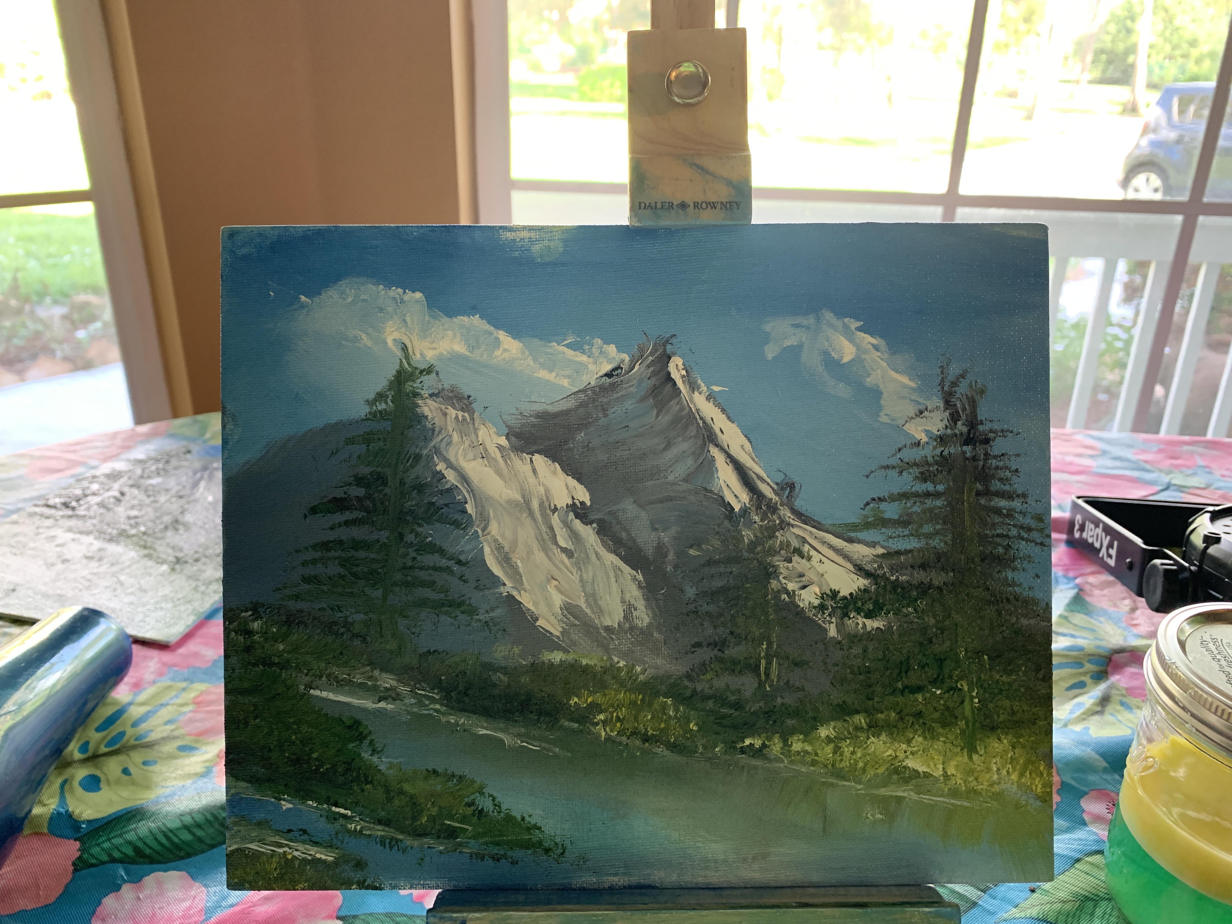 Painted this with a bob ross paint kit. My first ever oil painting! r