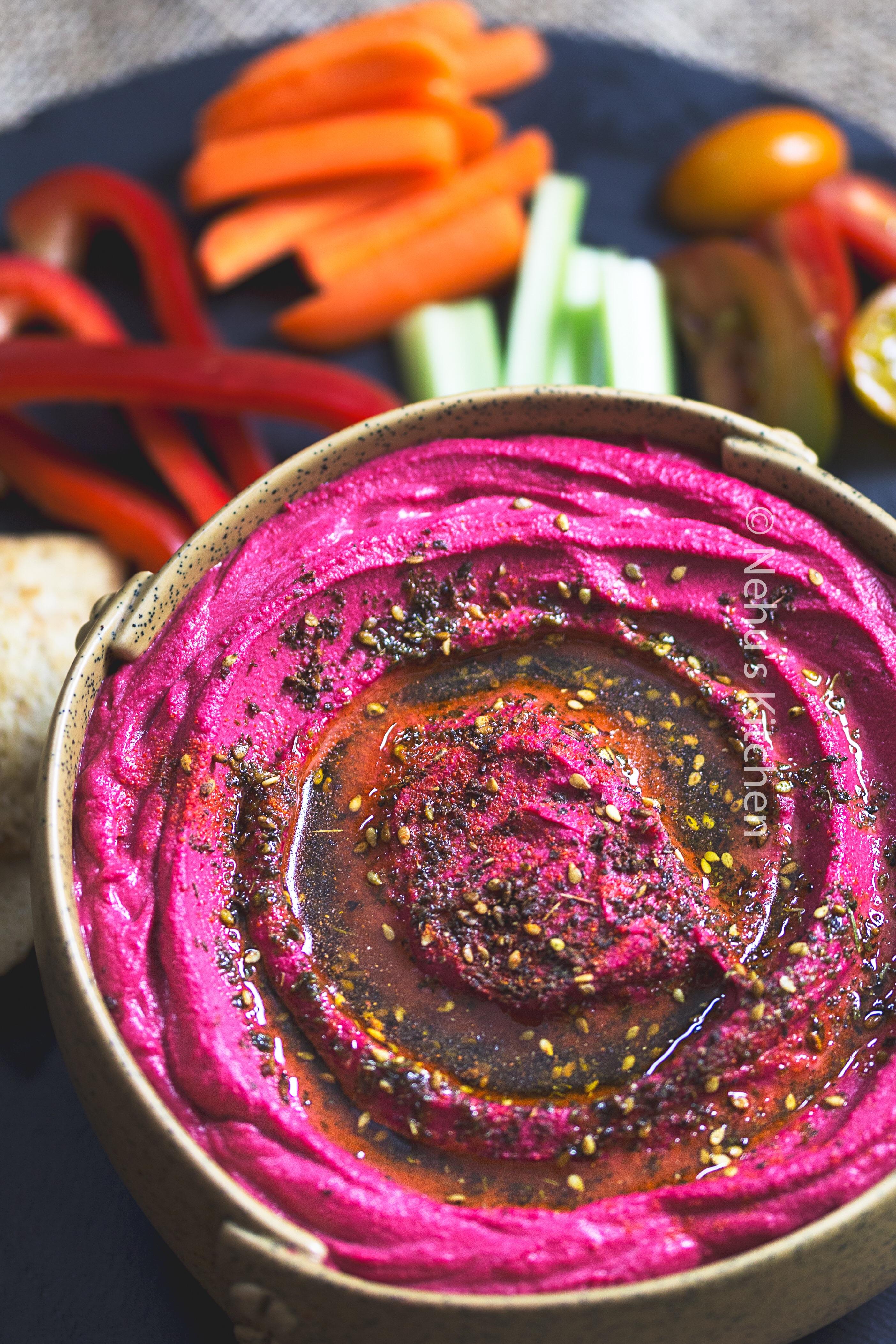 Beetroot Hummus I made for my YouTube Channel. It's tasty as much as it