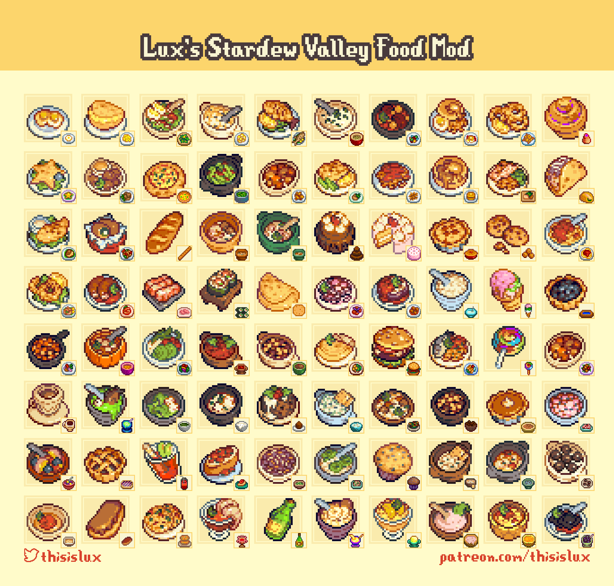 I finished all 80 cooked dish sprites for my SDV food mod! r