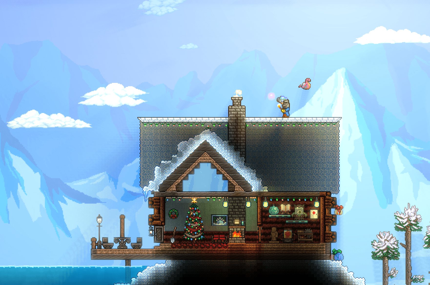 Not a great builder but I built this house for the Santa NPC r/Terraria