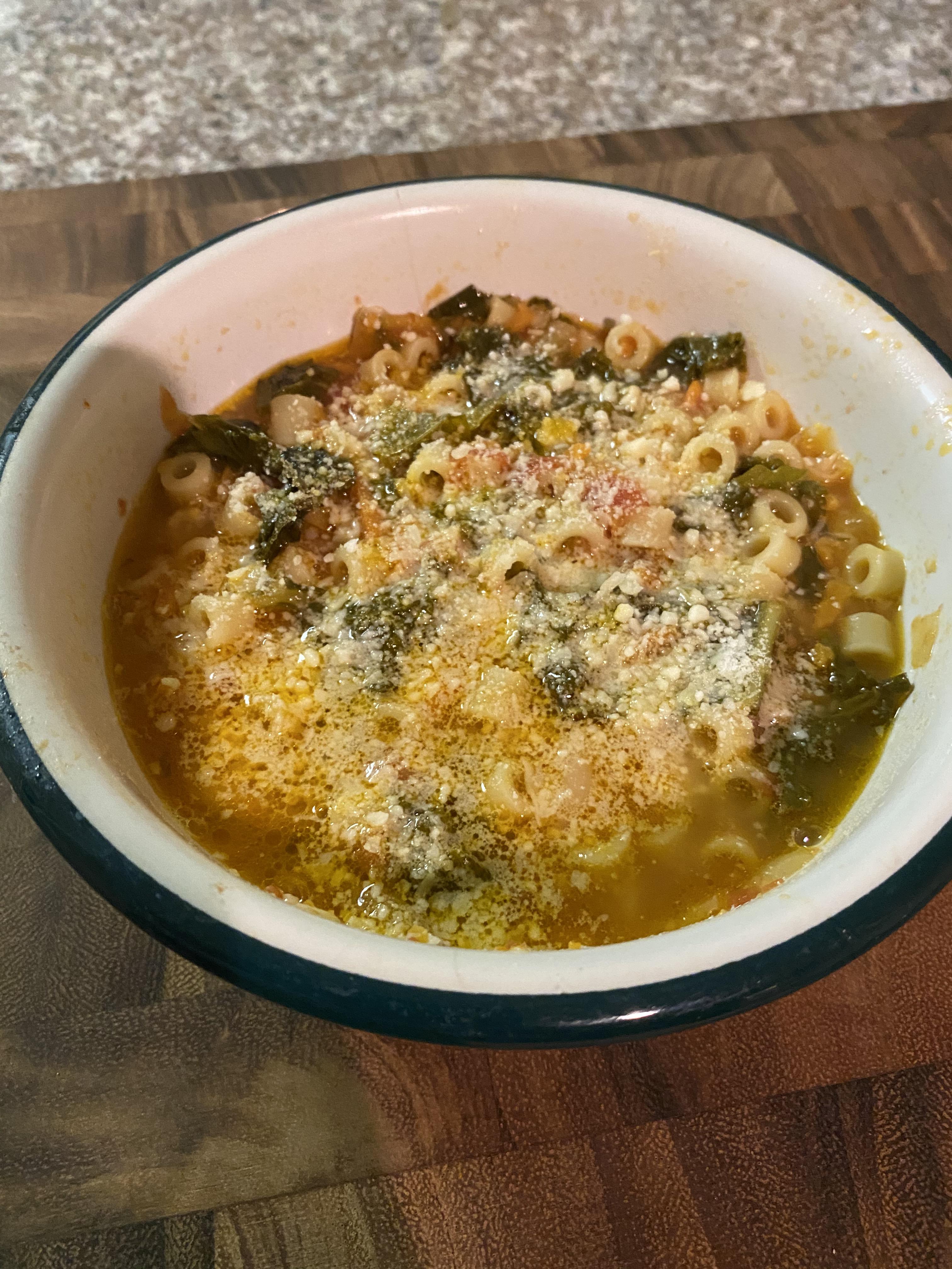 Made Carla’s (mom’s) Pasta e Fagioli. Perfect for Sunday dinner. r