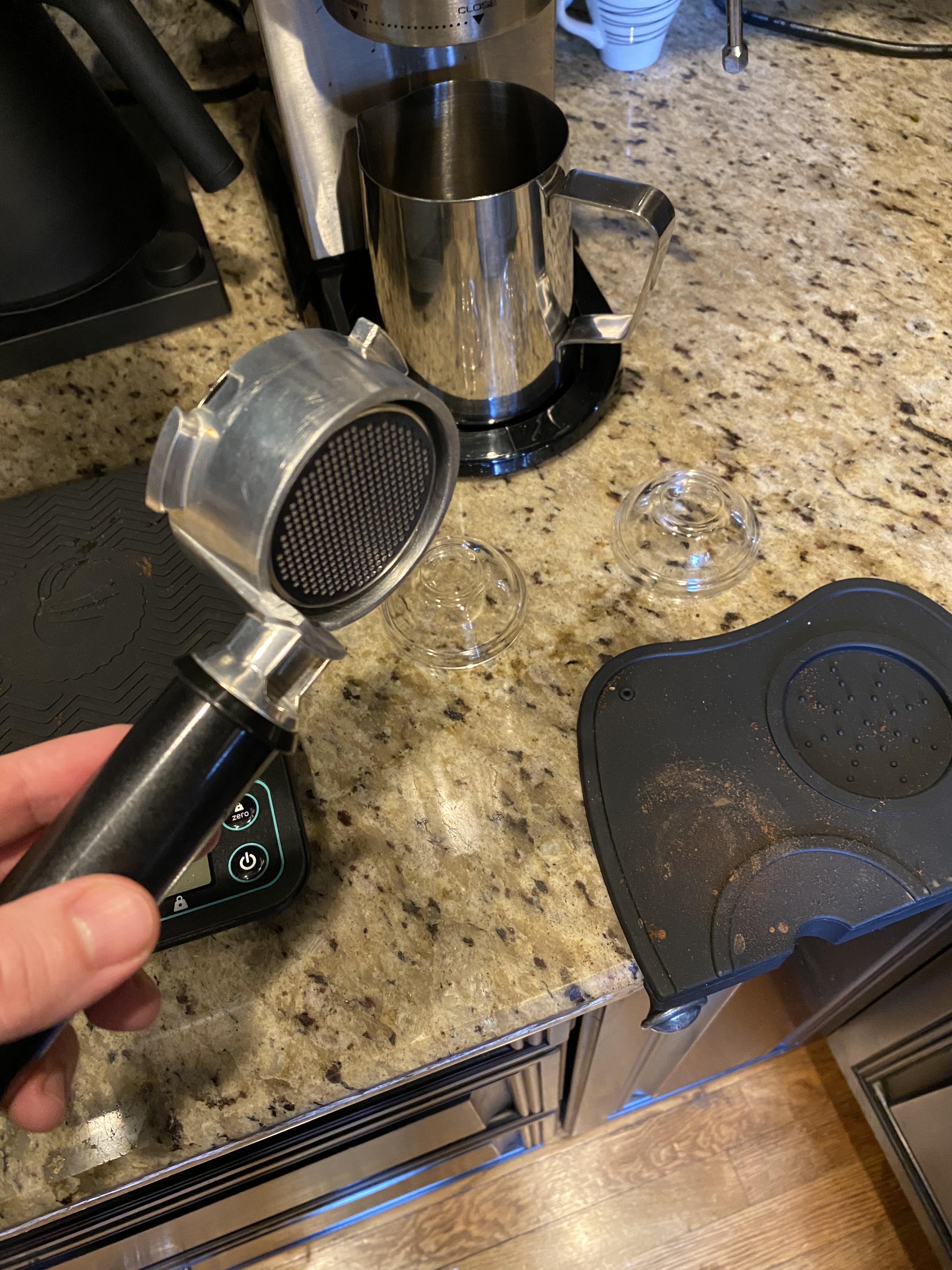 Angle Grinder + Delonghi Dedica portafilter + unpressurized filter