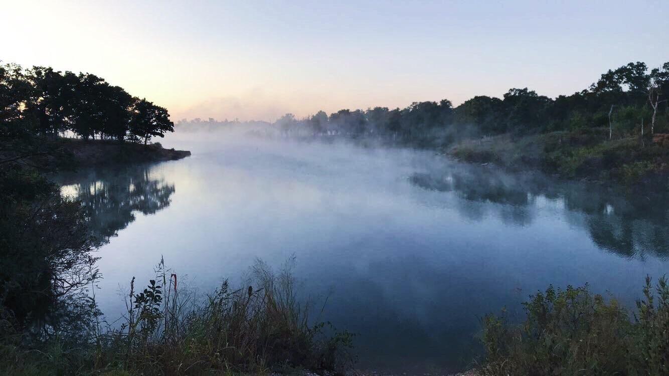 Foggy sunrise while camping Lake of the Arbuckles r/oklahoma