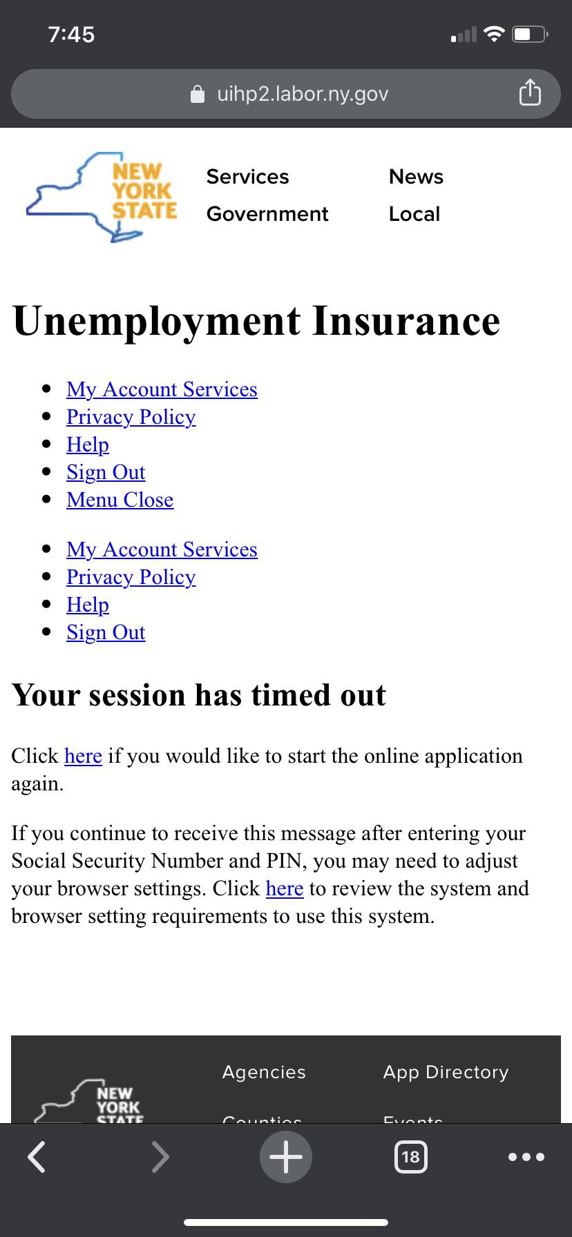 Unemployment payment history timed out for two days straight. Tried