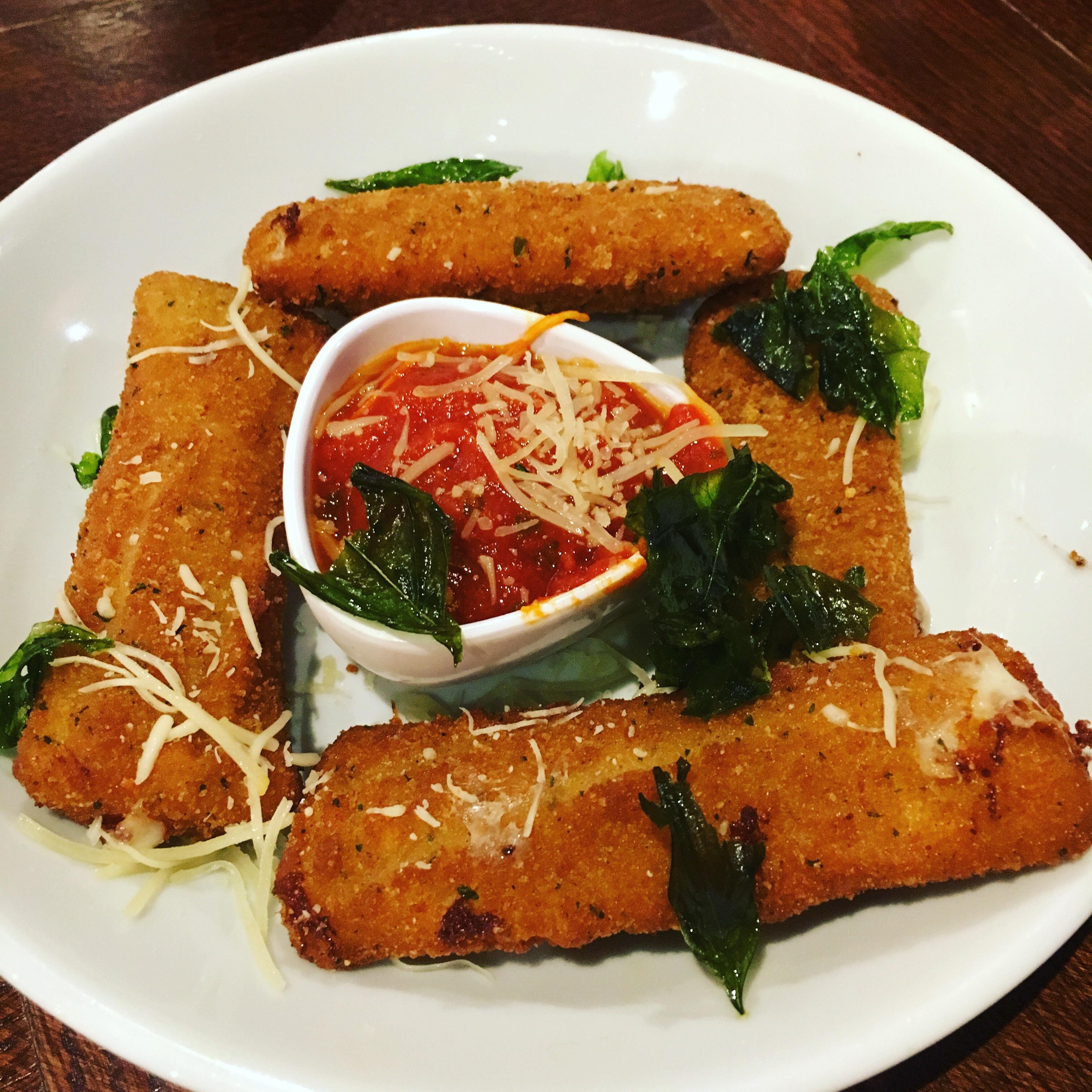 [I ATE] breaded mozzarella sticks with deep fried basil leaves and