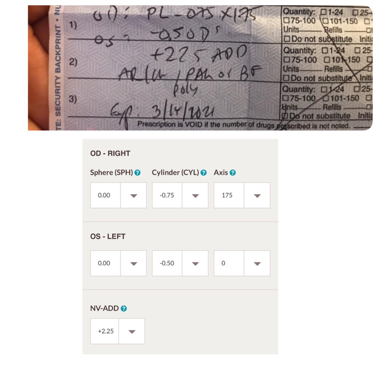 Are these prescriptions the same? Trying to order glasses for my mom