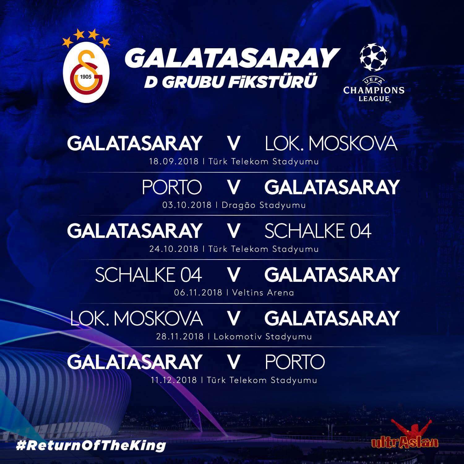 Our fixtures for the Champions league Group Stage. r/galatasaray