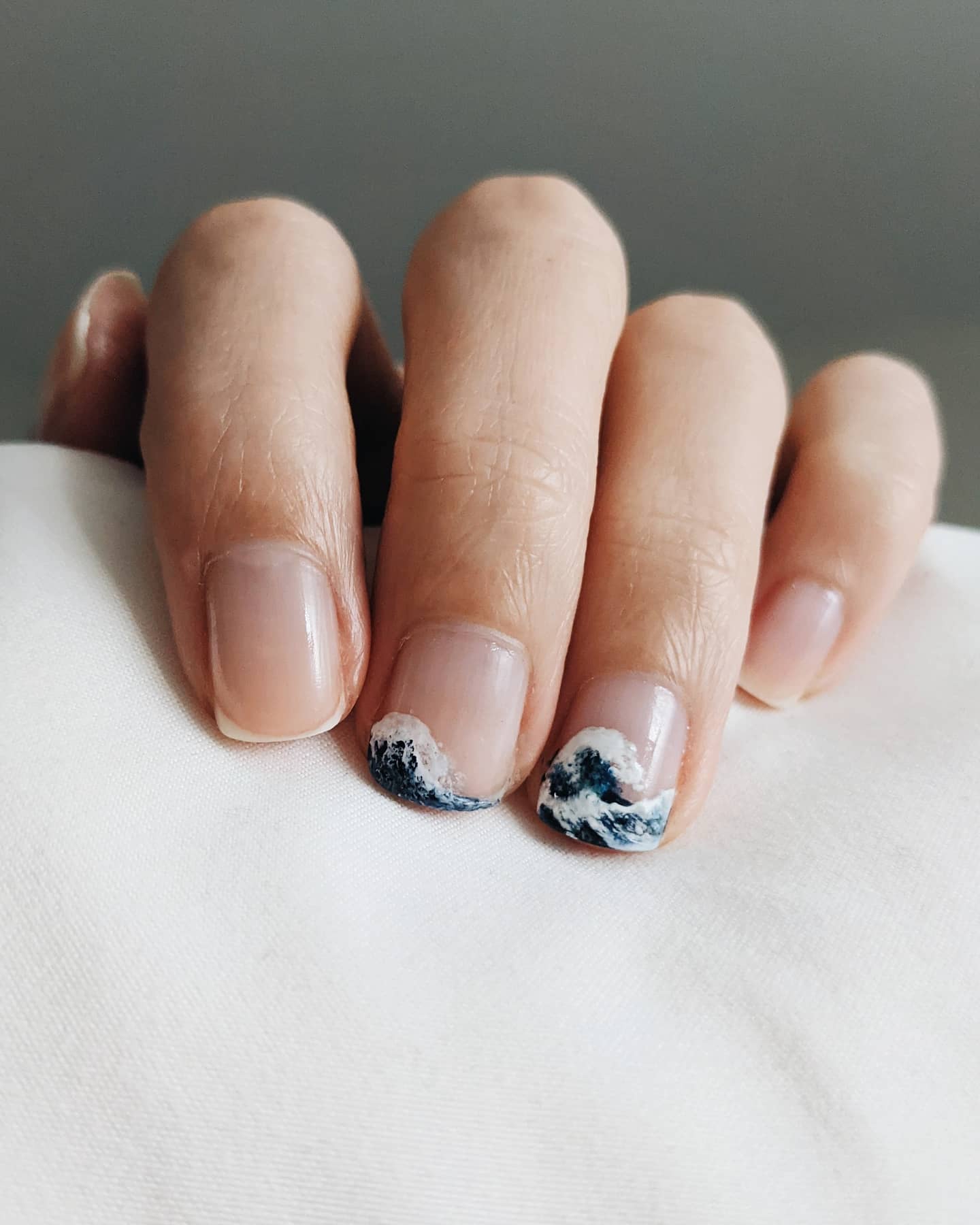 "The Great Wave off Kanagawa" on nails, Me, Nail polish, 2021 r/Art