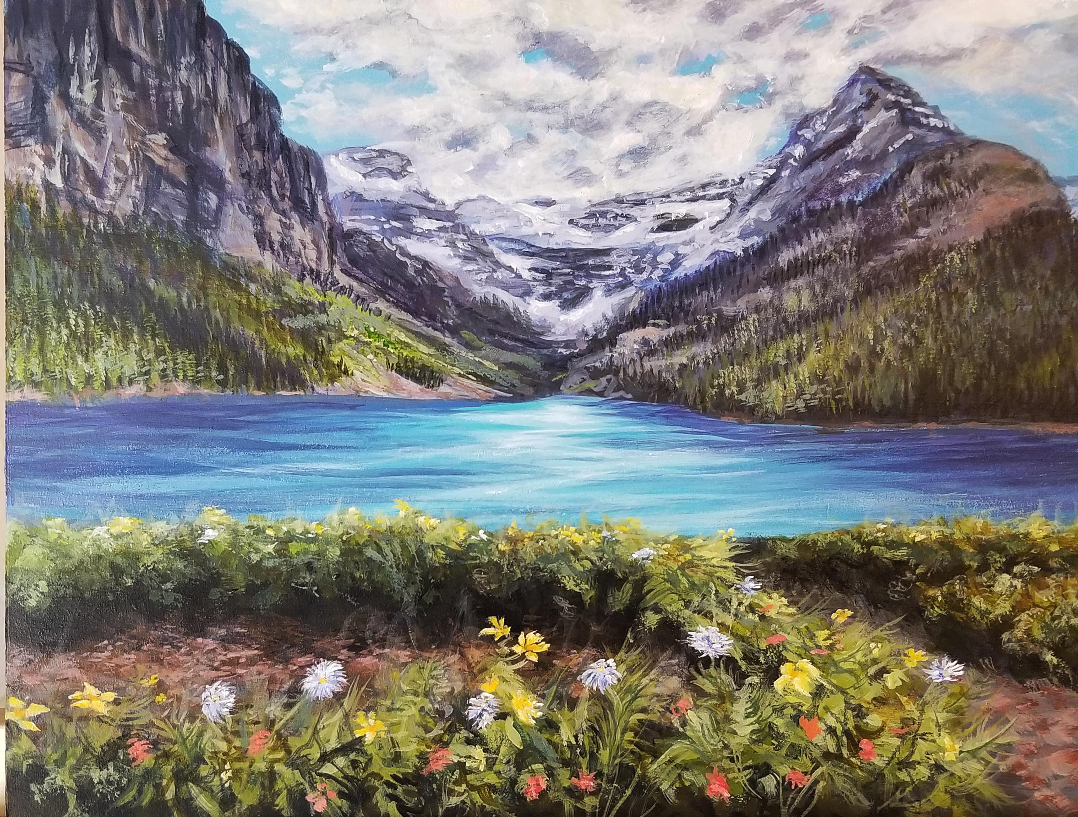 My idyllic little acrylic painting of the iconic Lake Louise, Banff