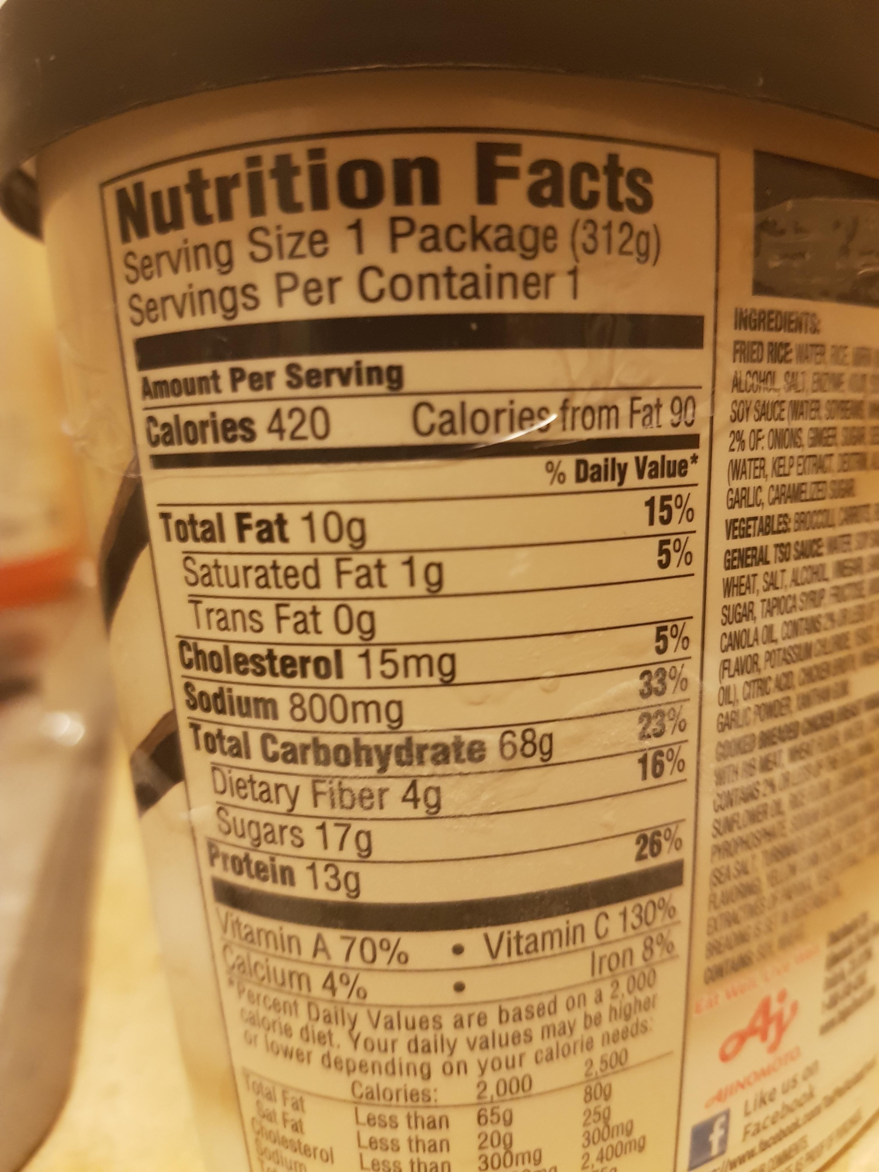 The nutrition facts on this "Chinese" instant dinner with very high