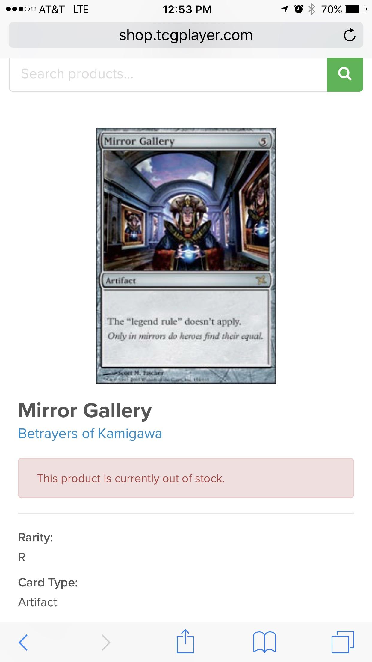 Mirror gallery out of stock on tcg player... that did not take long. r/magicTCG