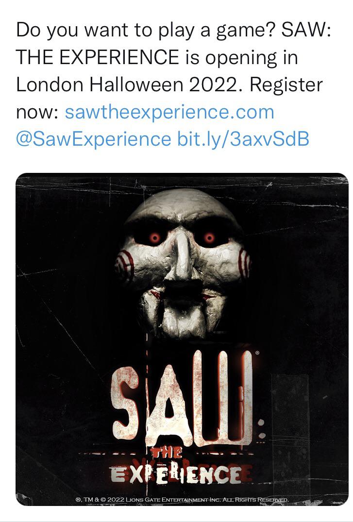SawThe Experience Coming to London in 2022 (Potential Escape Room) saw