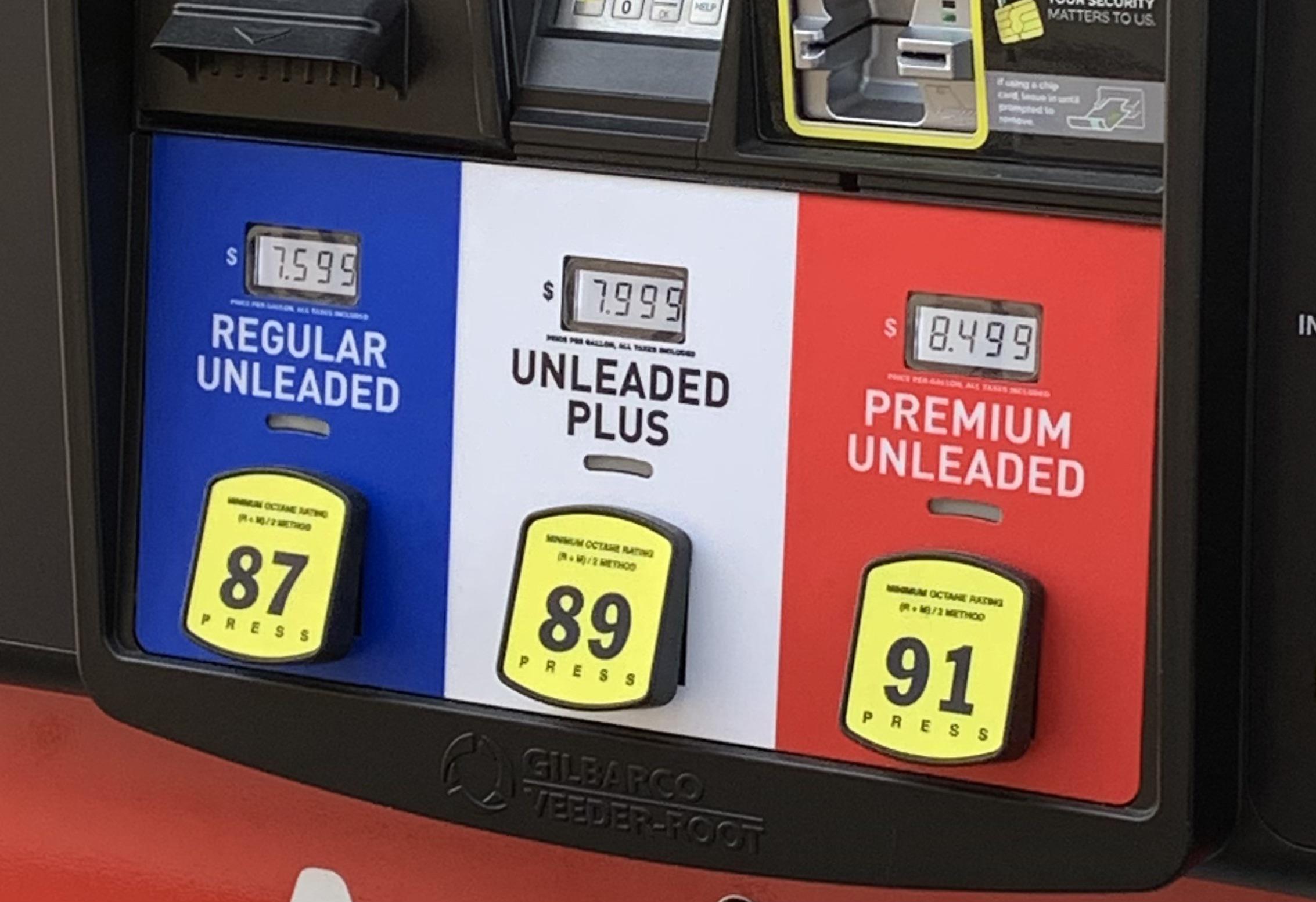 Gas prices at a little coastal town on the Pacific Coast Highway in