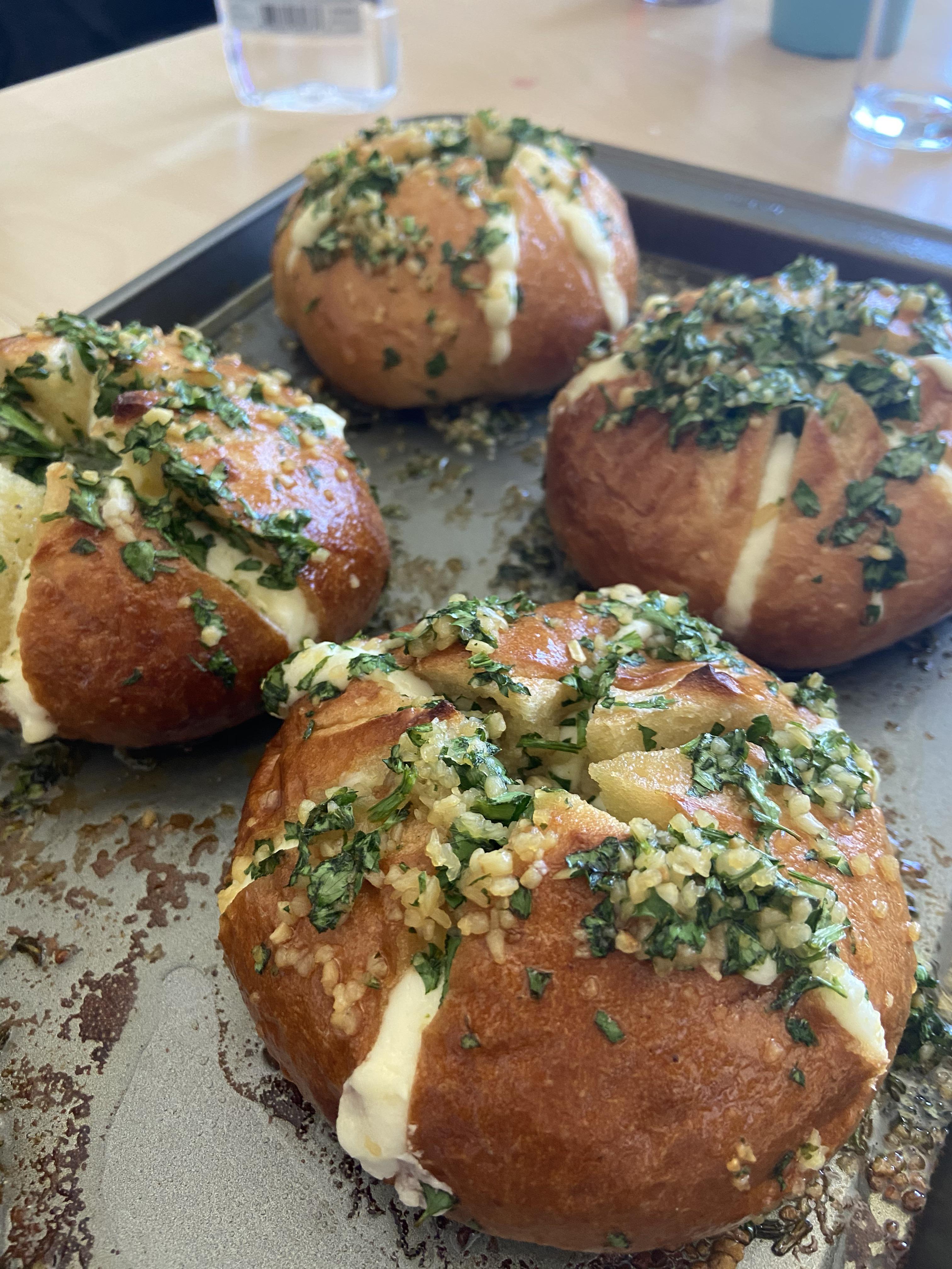 [Homemade] cream cheese garlic bread r/food