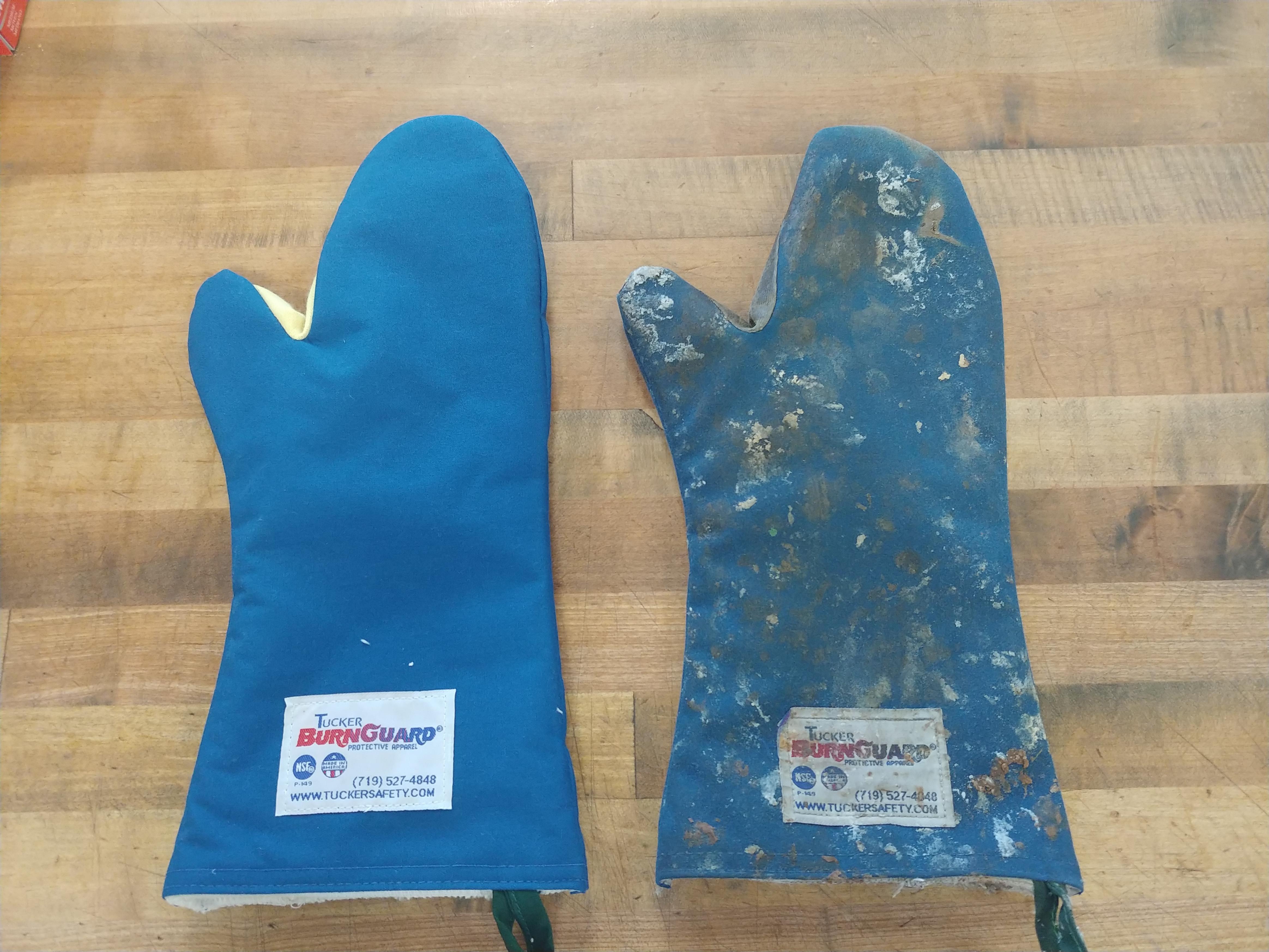 New oven mitt vs 1 year used mitt in a commercial bakery r