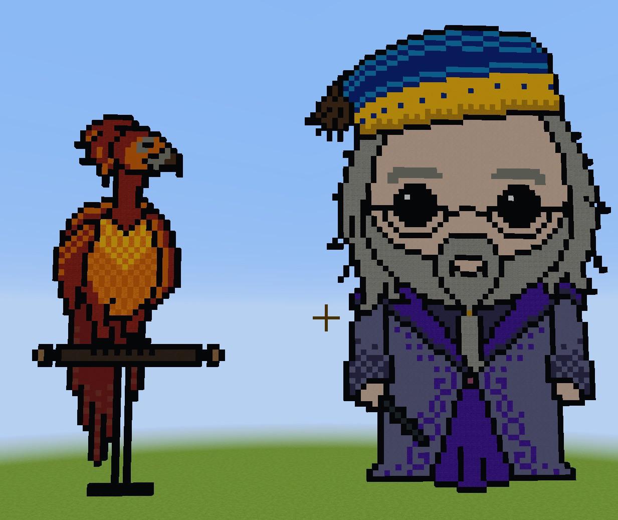 Dumbledore and Fawkes Pixel art I made in Minecraft. r/harrypotter