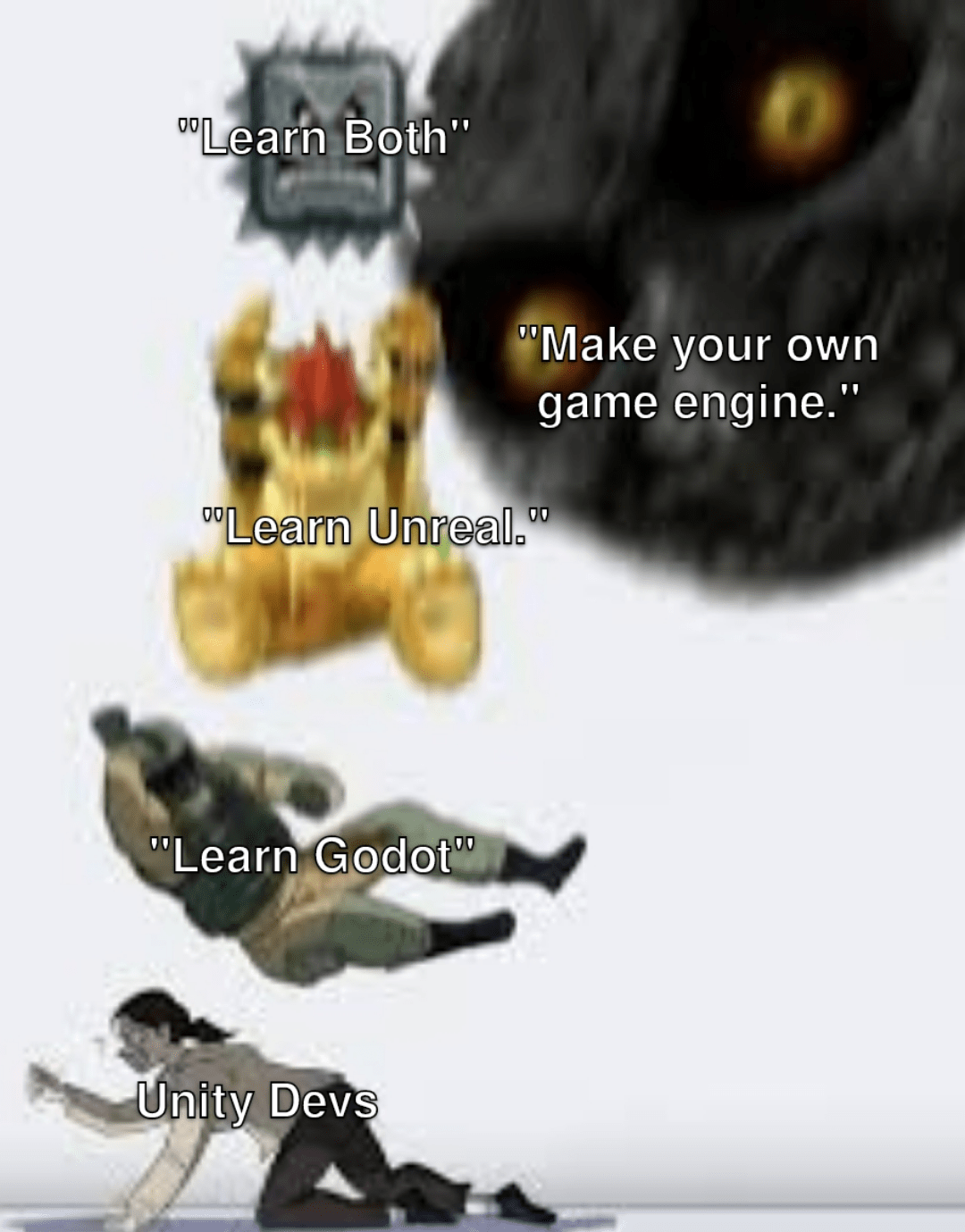 I made a meme about fighting over switching to either Godot or Unreal