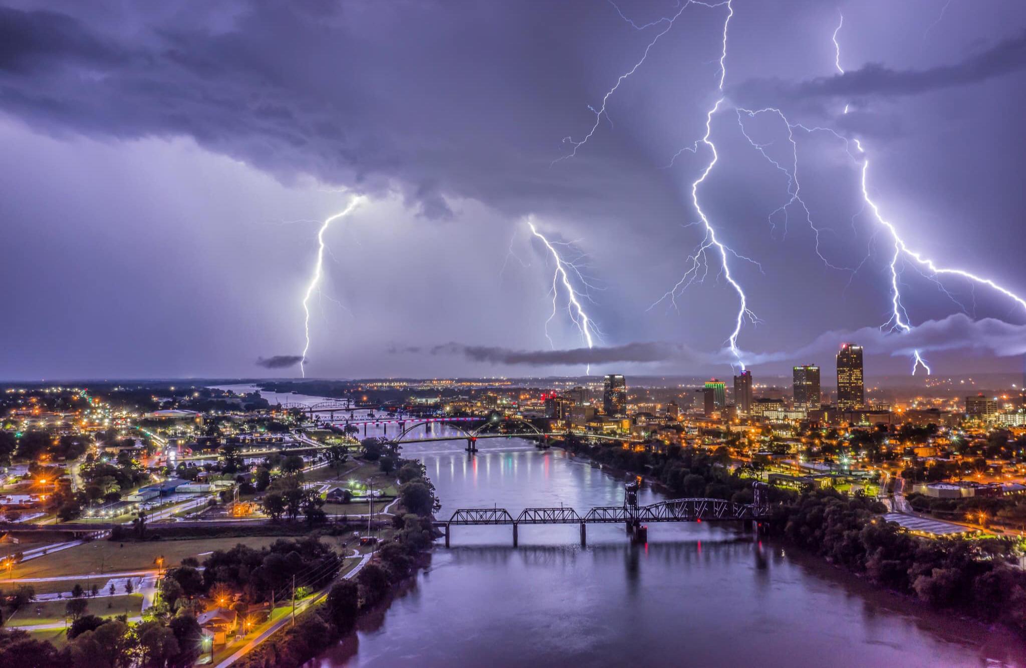 Lightning storm over Little Rock, AR, August 22, 2019, credit to Brian