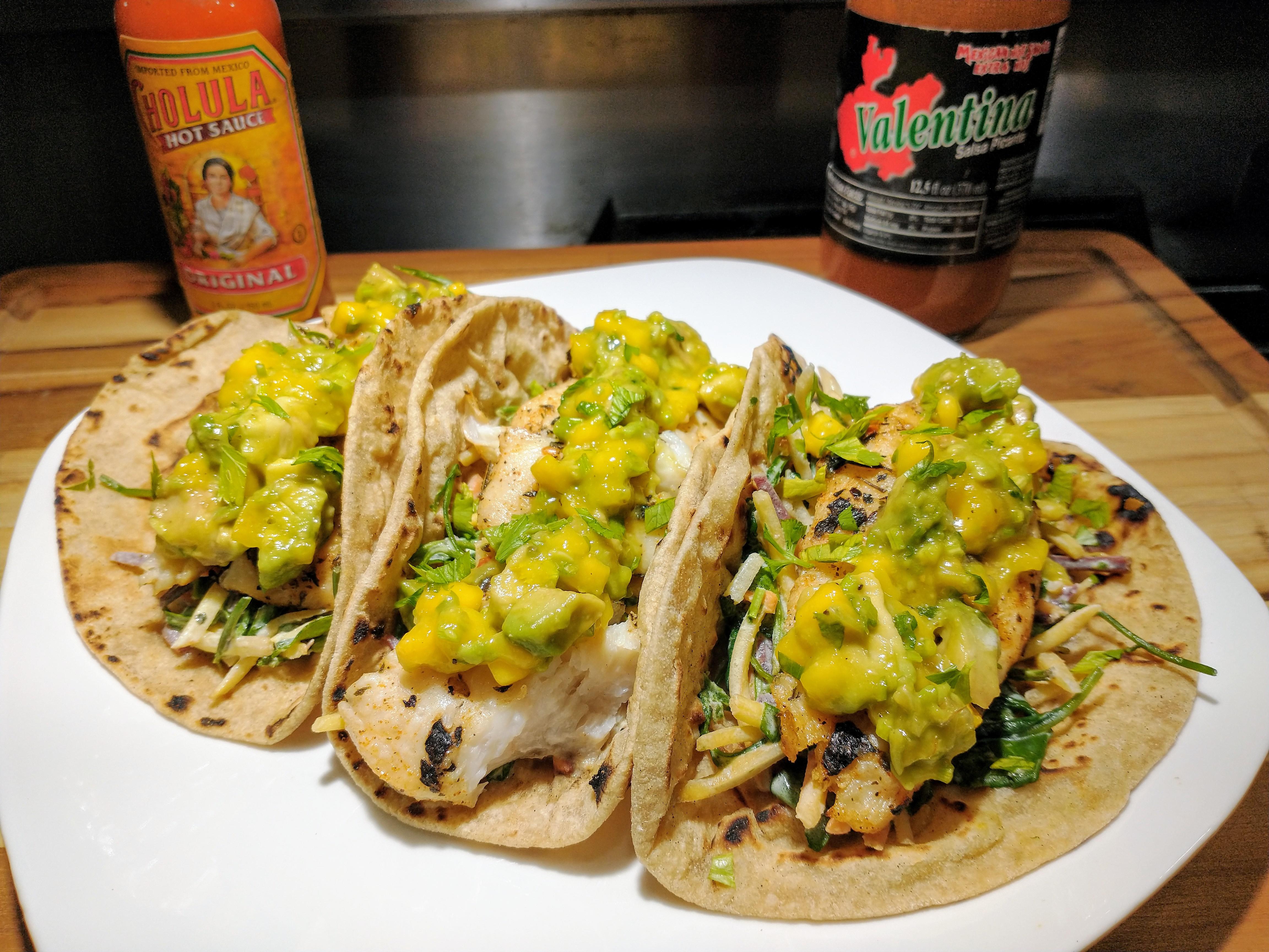 Roti Fish Taco Grilled Haddock, Tequila Slaw (with Arugula & shredded