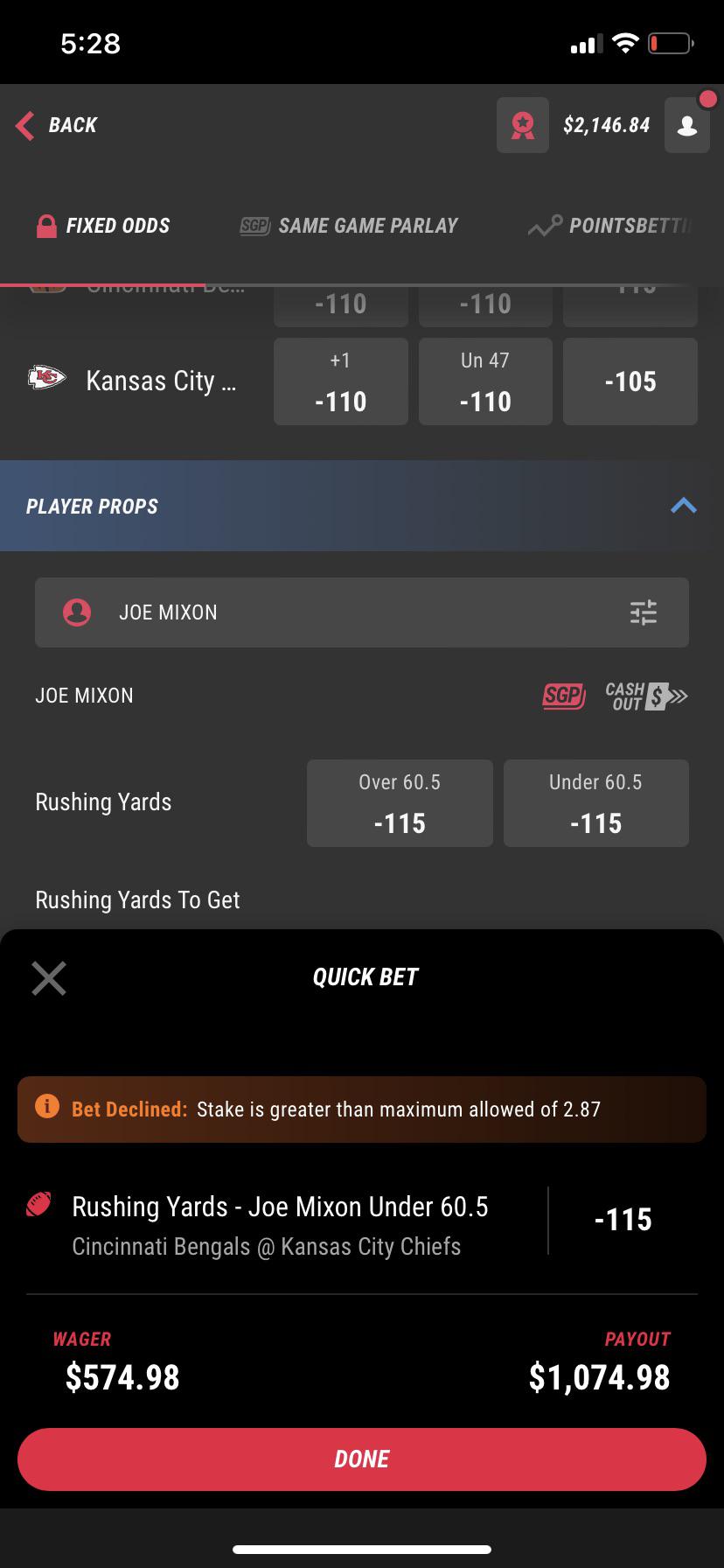 Anyone use PointsBet? Looks like I’m now all the way down to 2 max. I