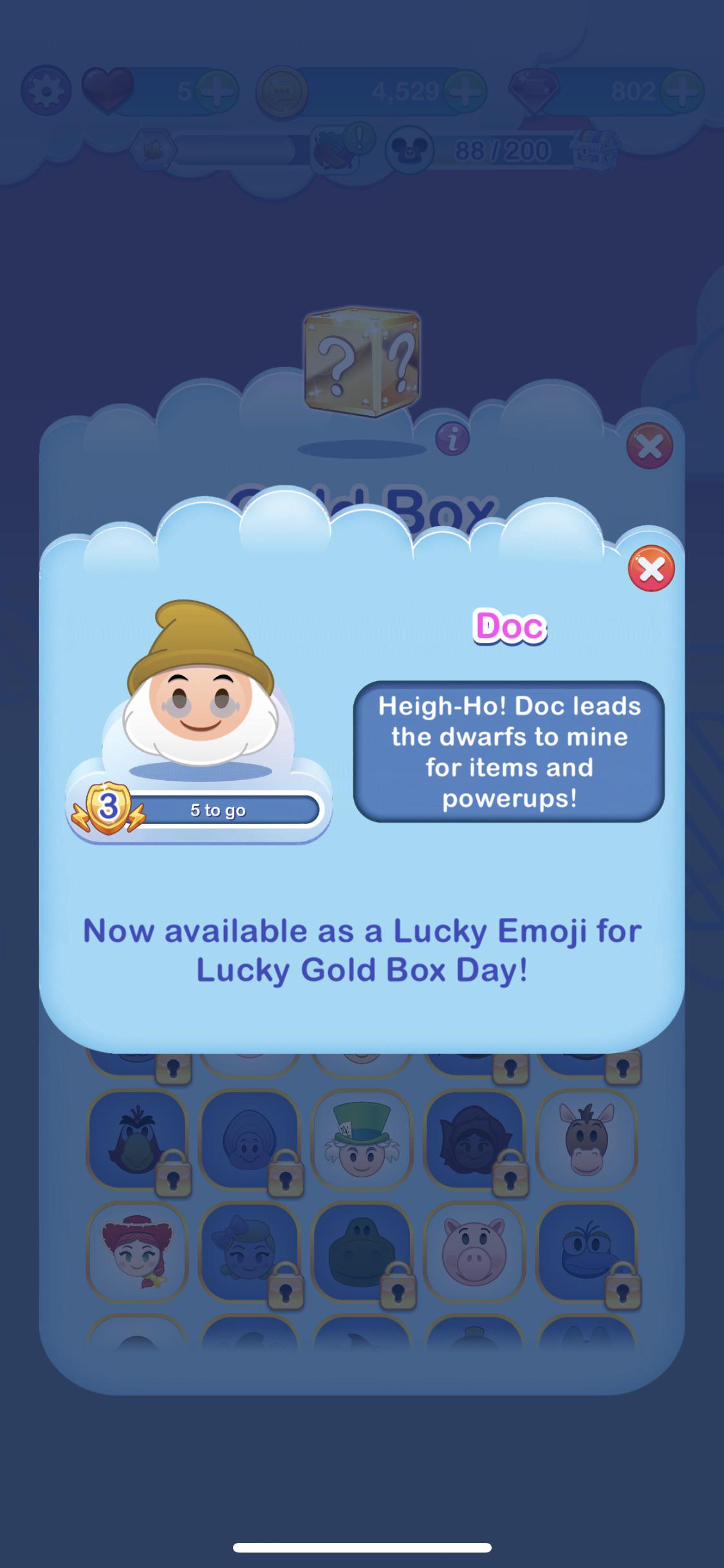 Friendly reminder that Doc is a Lucky Gold Box emoji today, I got mine to level 3! r
