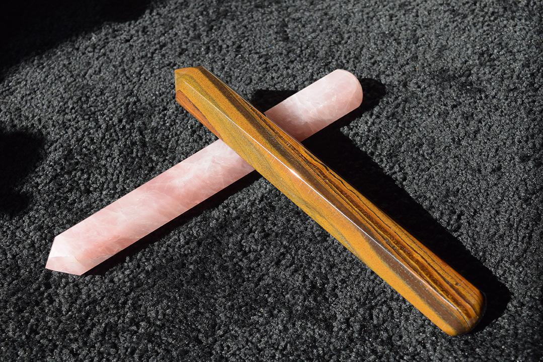Rose Quartz and Tiger's Eye Rods. Found in the TRASH! r/geology