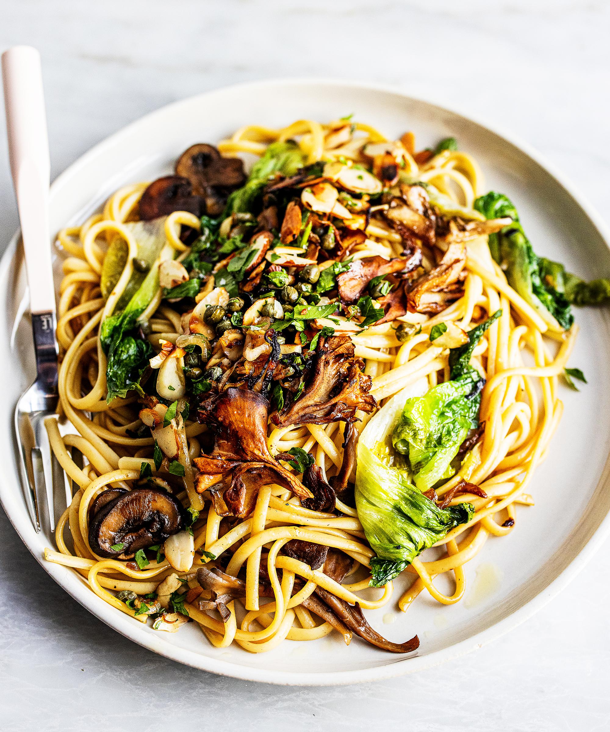 Wild Mushroom Pasta with Almonds and Capers! r/recipes