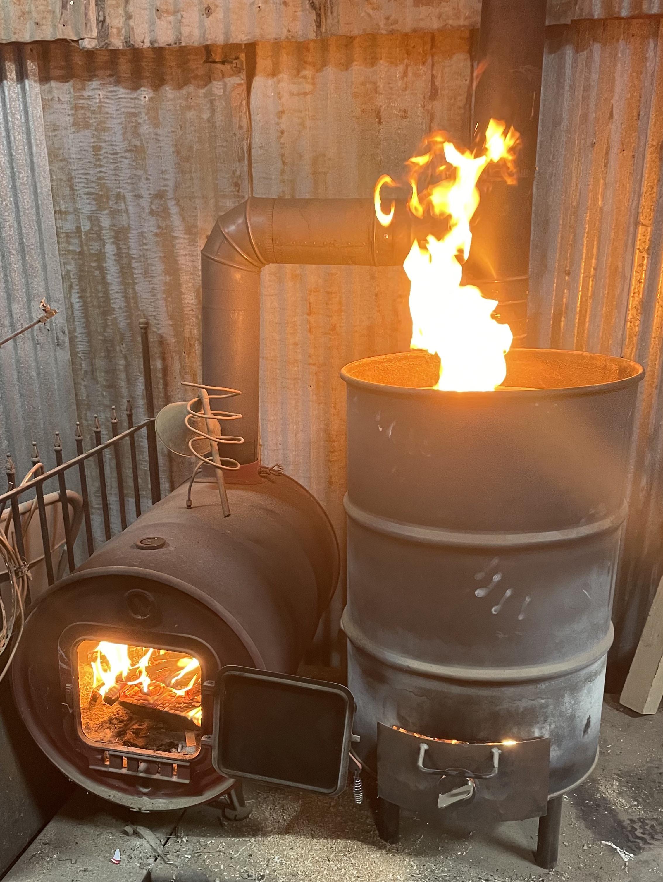 How do you heat your shop? Here’s our setup to burn our scraps and