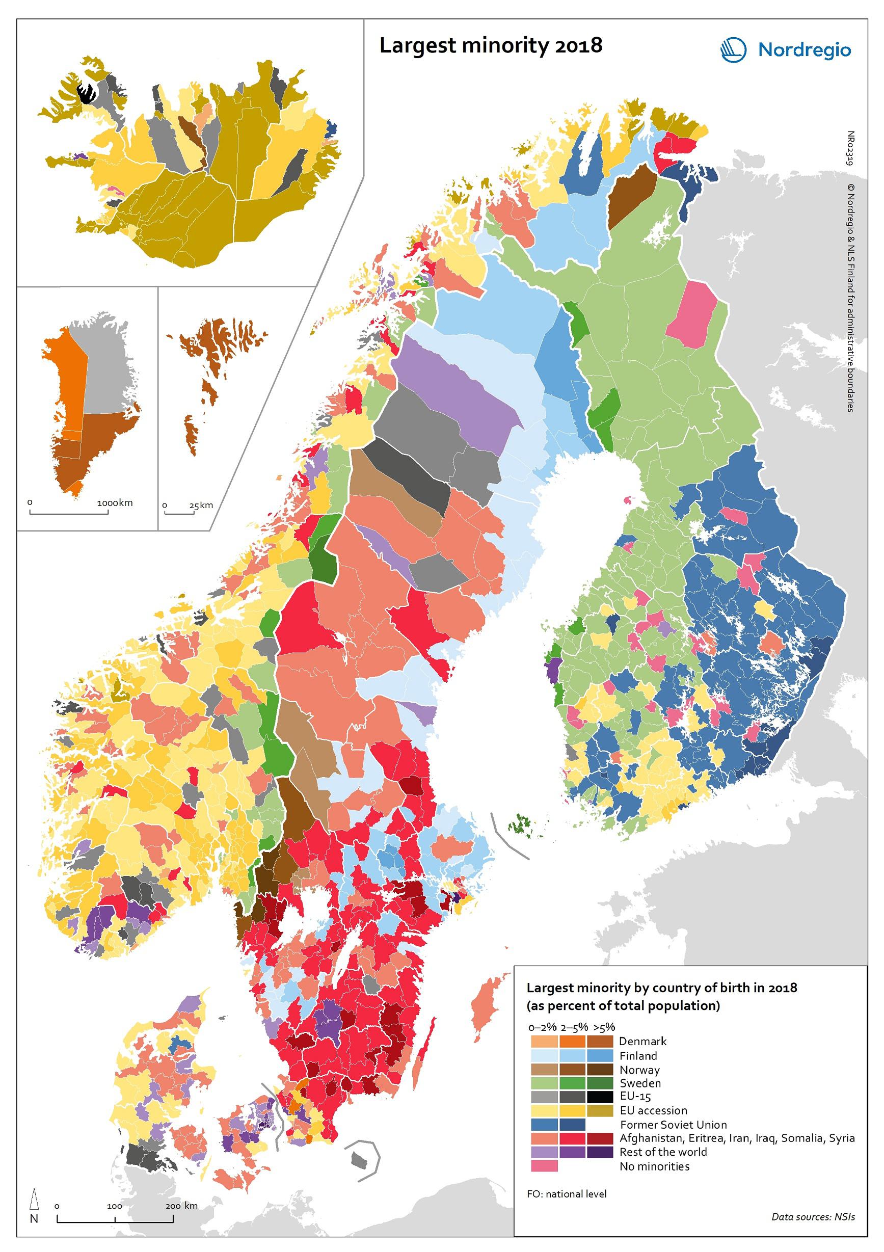 Largest minorities in Scandinavian countries in 2018. MapPorn