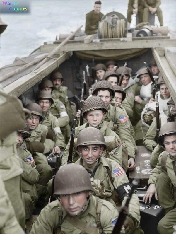 Army Rangers heading towards Omaha Beach. Look at how young some of