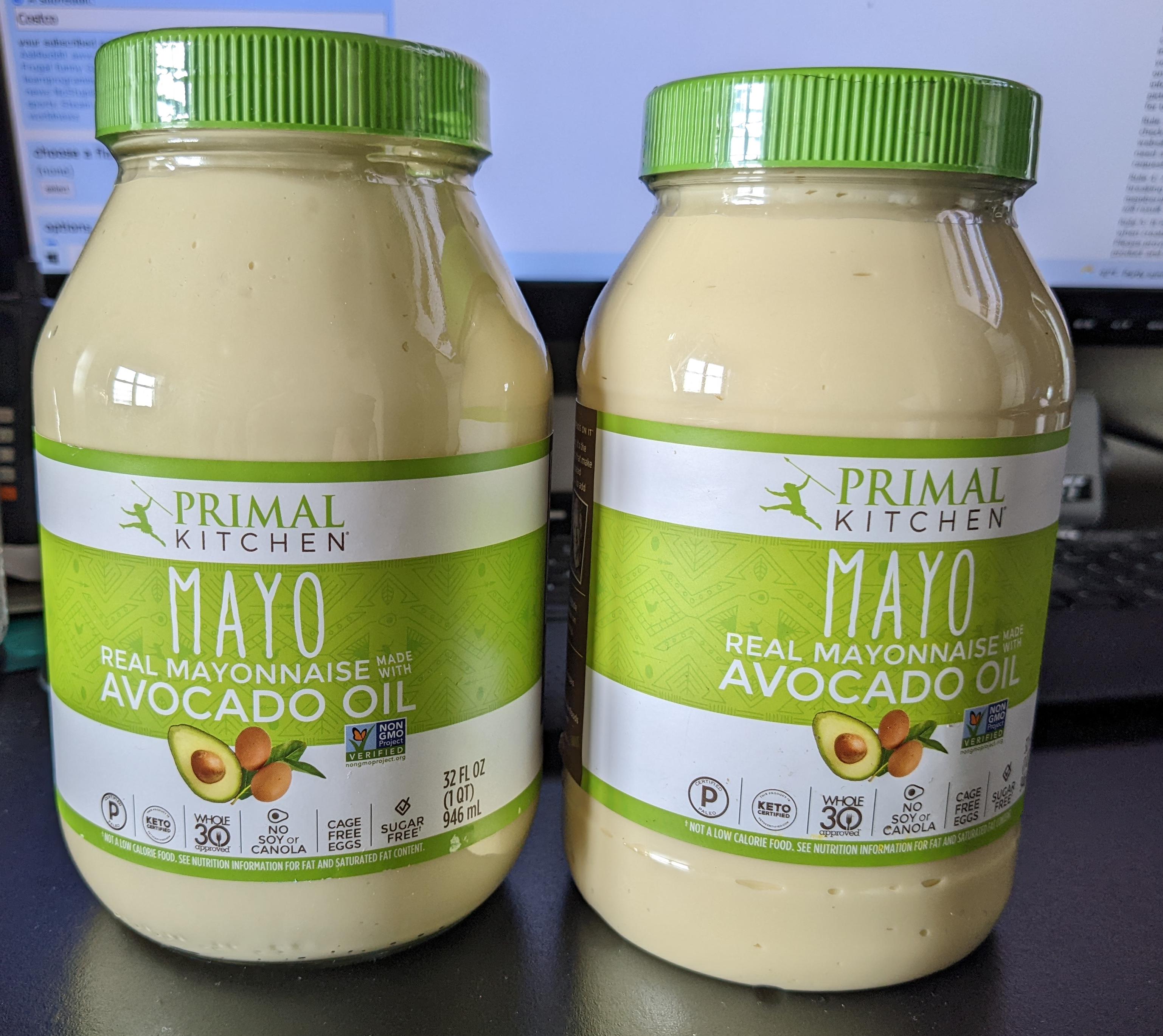 Primal Kitchen Avocado Mayonnaise. From plastic jar to glass jar. Why