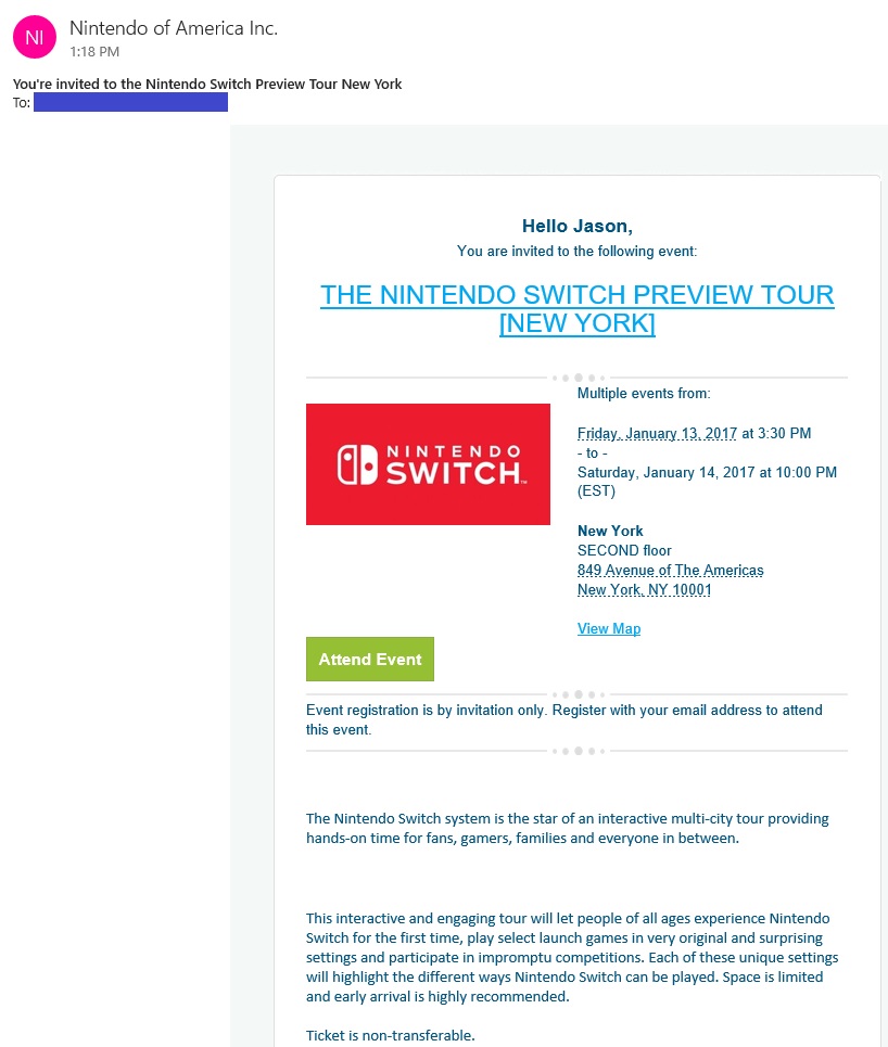 Email invitations being sent out for Nintendo Switch Preview nintendo