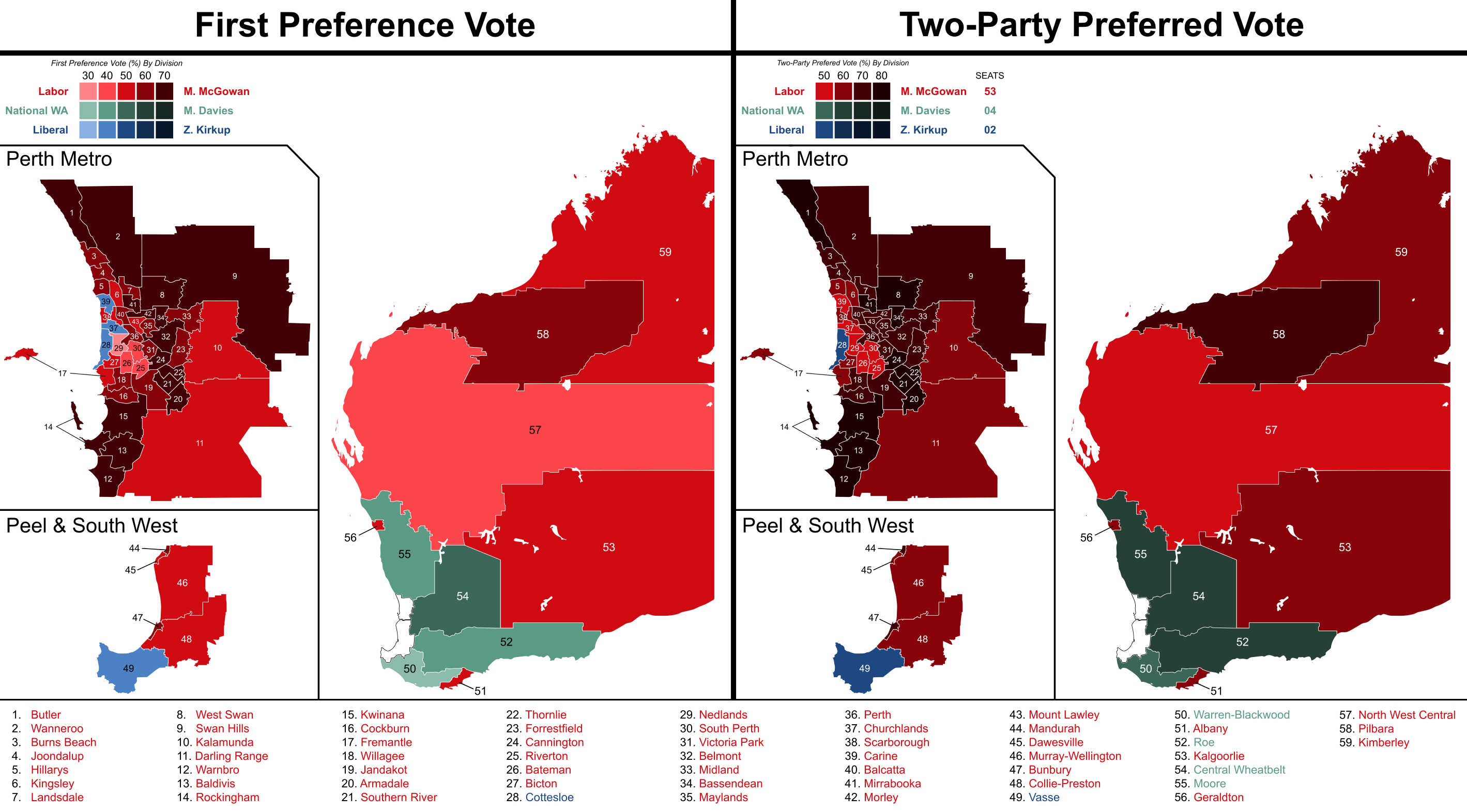 2021 Western Australian state election preliminary results r/ElectionMaps