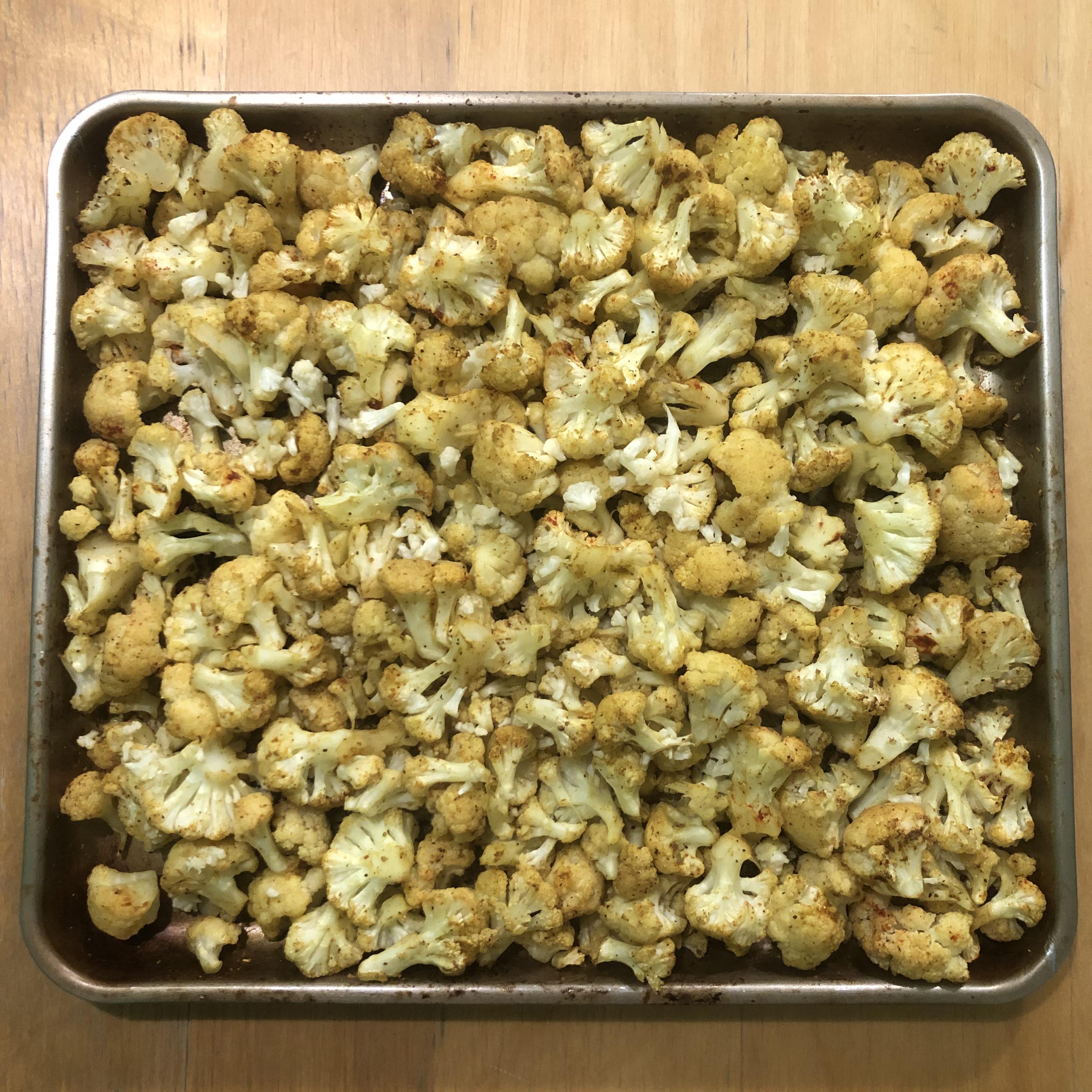 320 calories for 2 pounds of food! Roasted cauliflower with a dash of
