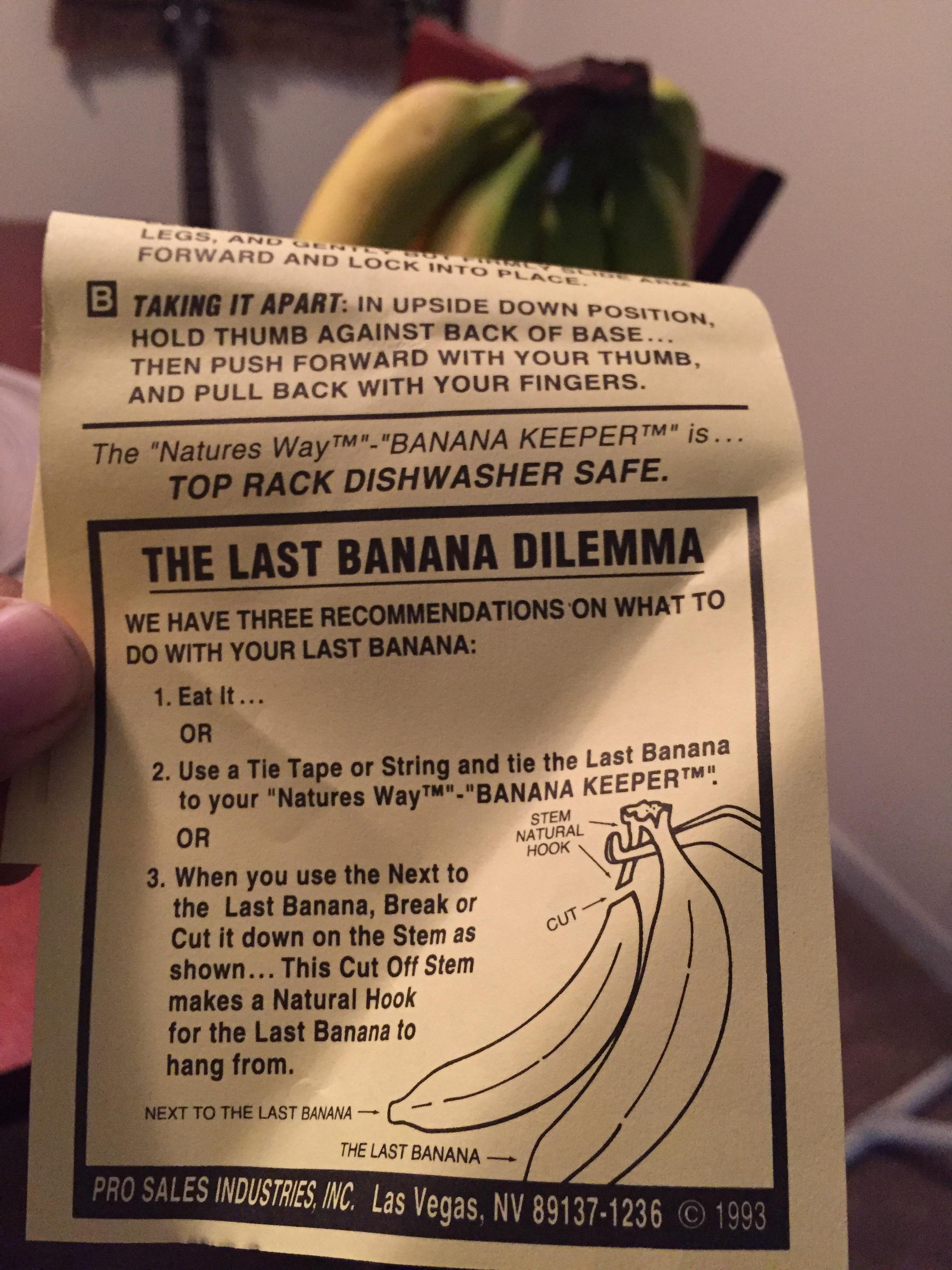 The Banana Keeper has instructions on how to keep the last banana! r