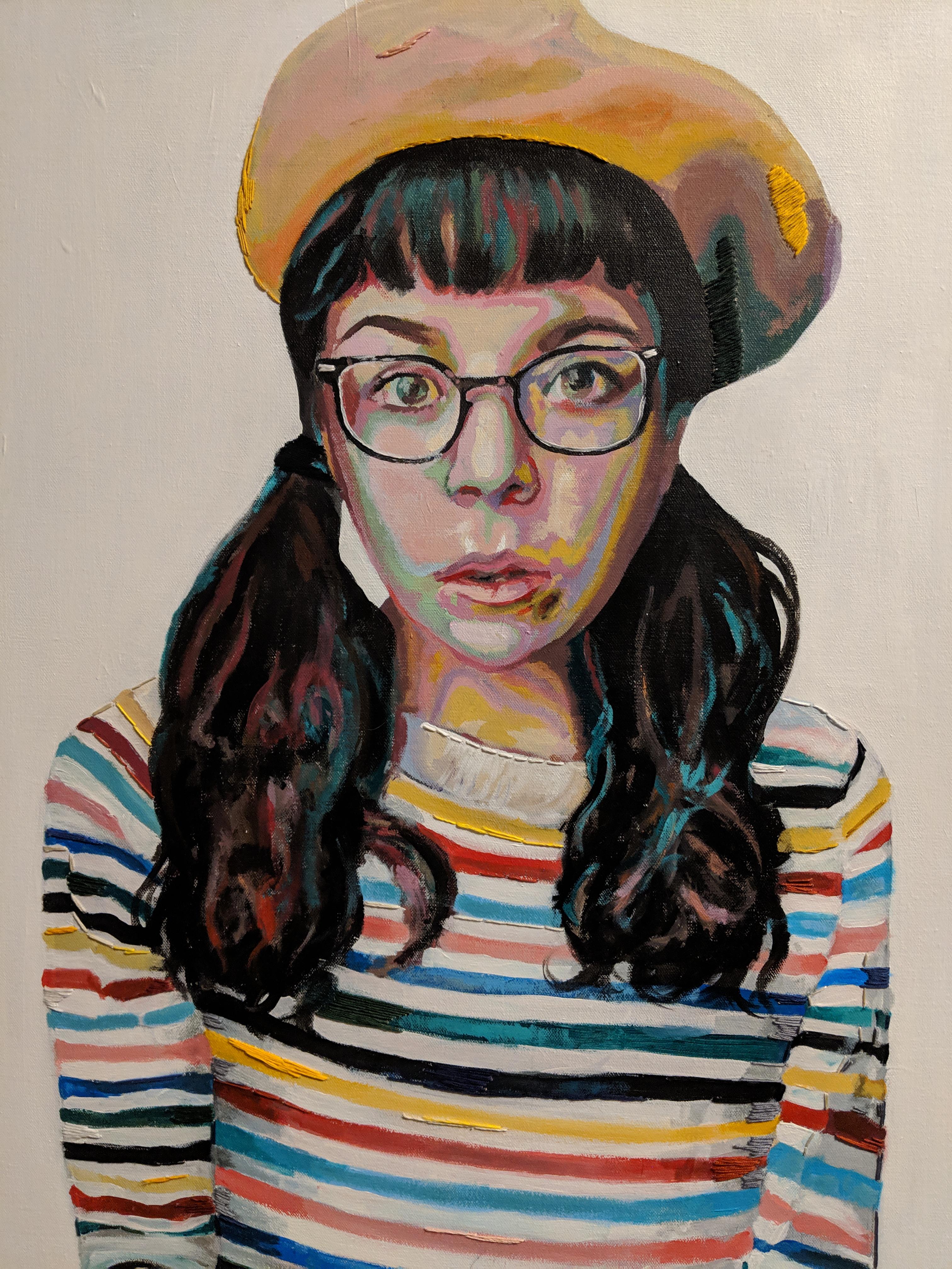 stripes (selfportrait), acrylic paint and thread on canvas, 24"x30
