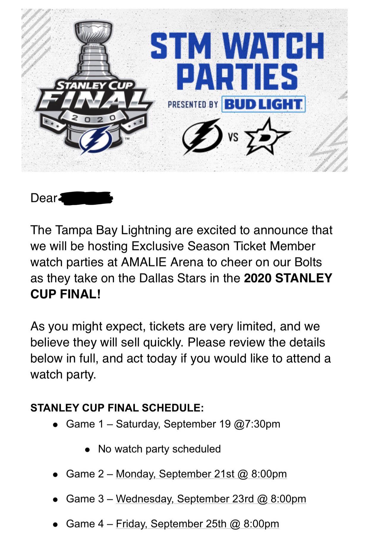 Amalie Arena to host limited Watch Party for STMs! How